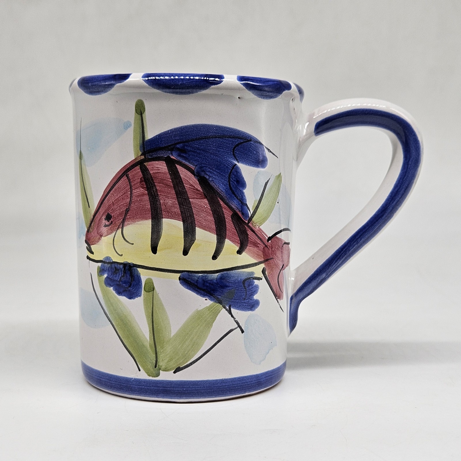 Vietri Al Mare Fish Hand Painted Coffee Mugs 14 Oz Italy Majolica Pottery Vietri Al Mare Fish Hand Painted Coffee Mugs 14 Oz Italy Majolica Pottery