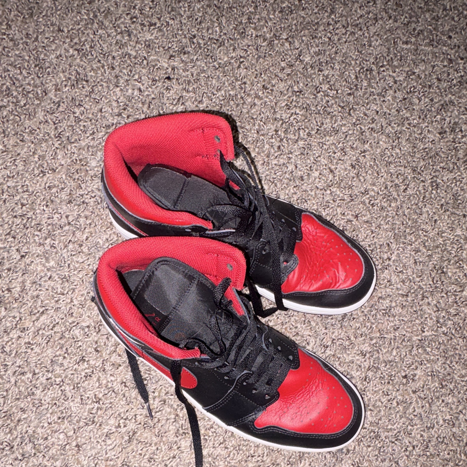 Jordan Air Jordan 1 High Top Leather Colorblock Black/Red Lace Up Men\'s Jordan Air Jordan 1 High Top Leather Colorblock Black/Red Lace Up Men\'s