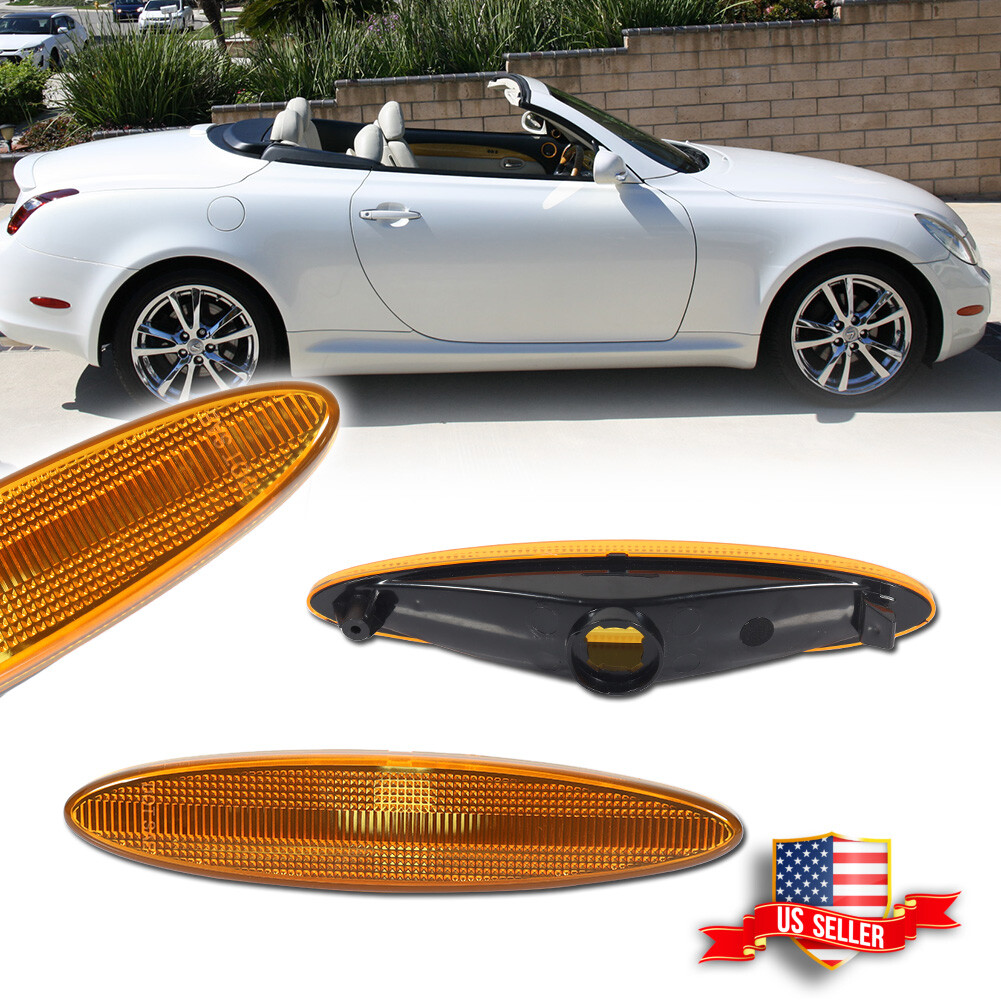 2PCS Amber Lens Front Side Marker Light Housing Kit For 2002-2010 Lexus SC430