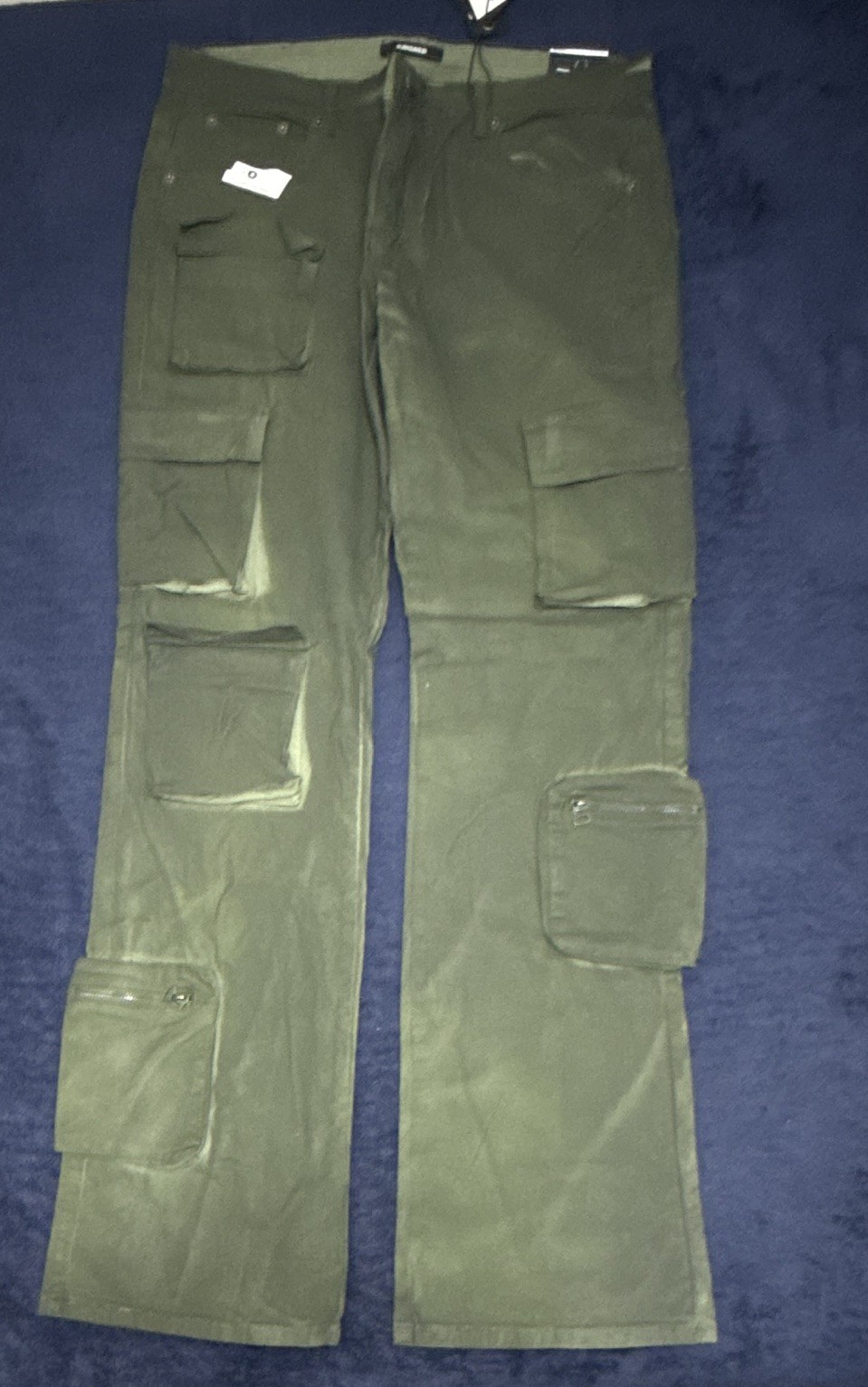 KINDRED Men\'s Green Cargo Fit Cotton Denim Jeans Dark Wash Button Pockets