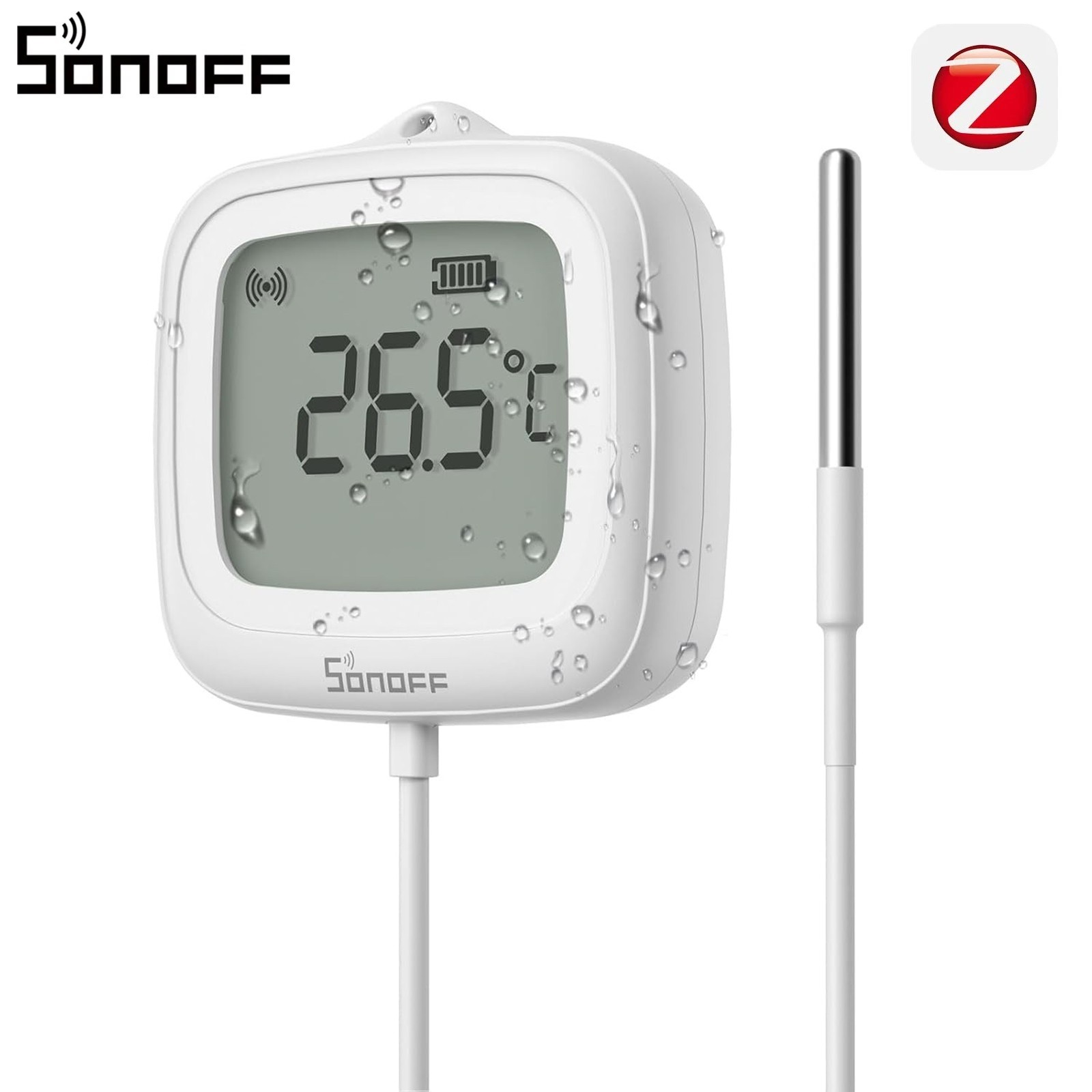 SONOFF SNZB-02LD IP65 Zigbee LCD Smart Thermometer with Probe, APP Voice Control