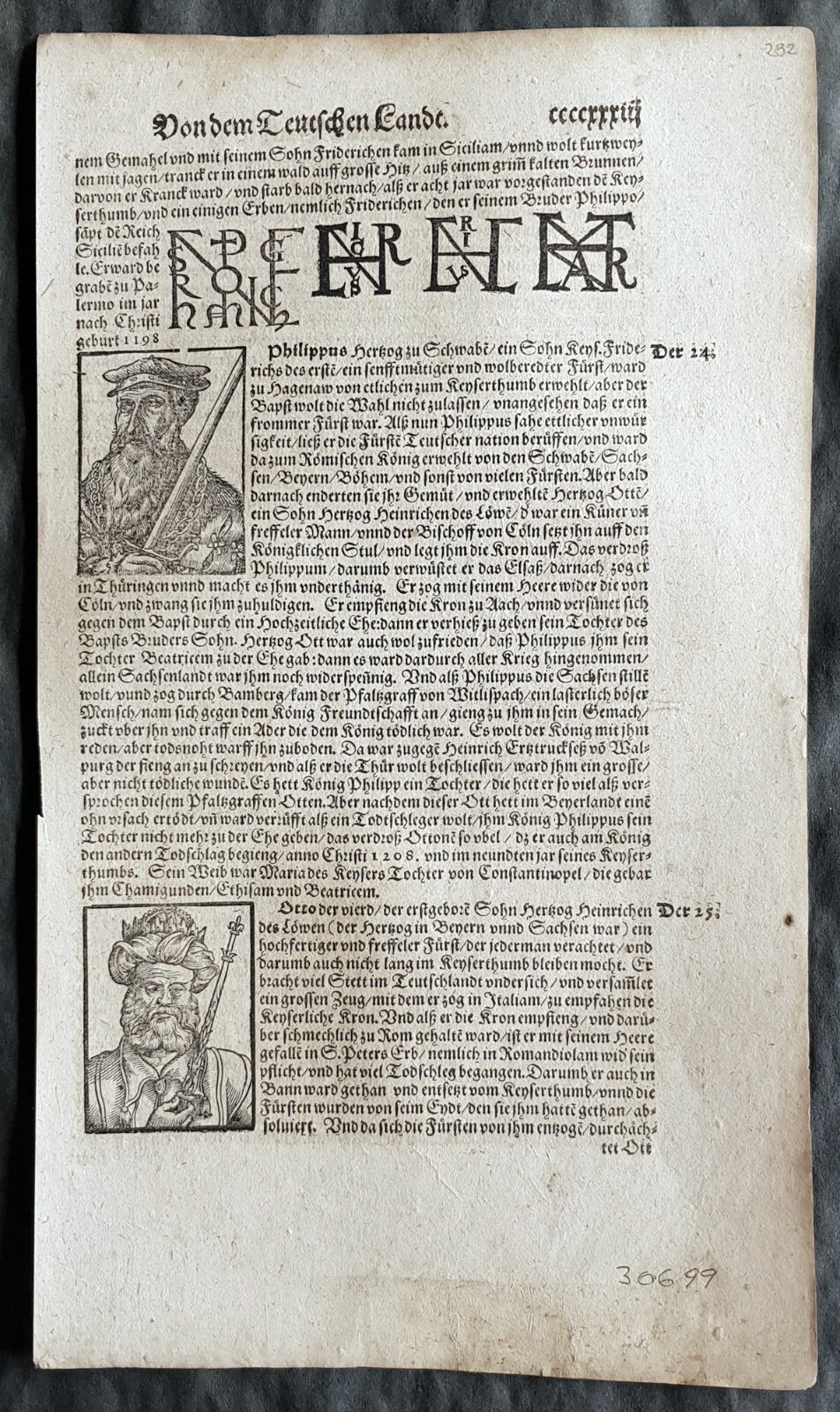 1598 Munster Antique Print German Kings Philip Swabia 1198, Otto IV 1208, Freder