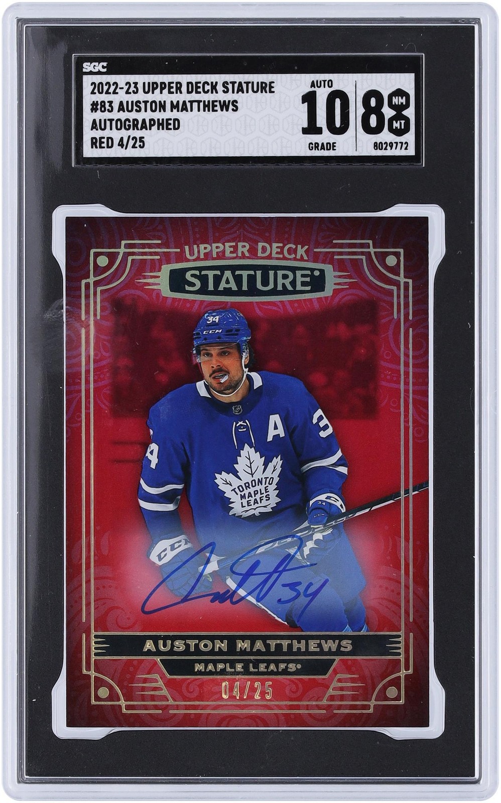 Auston Matthews Maple Leafs Signed 2023-23 Upper Deck #83 #4/25 SGC 8/10 Card