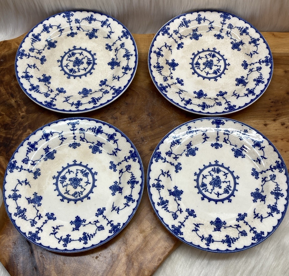 Vtg Blue Delft Dessert Plates Blue and White Floral Maruta Japan Set of 4 6.25”