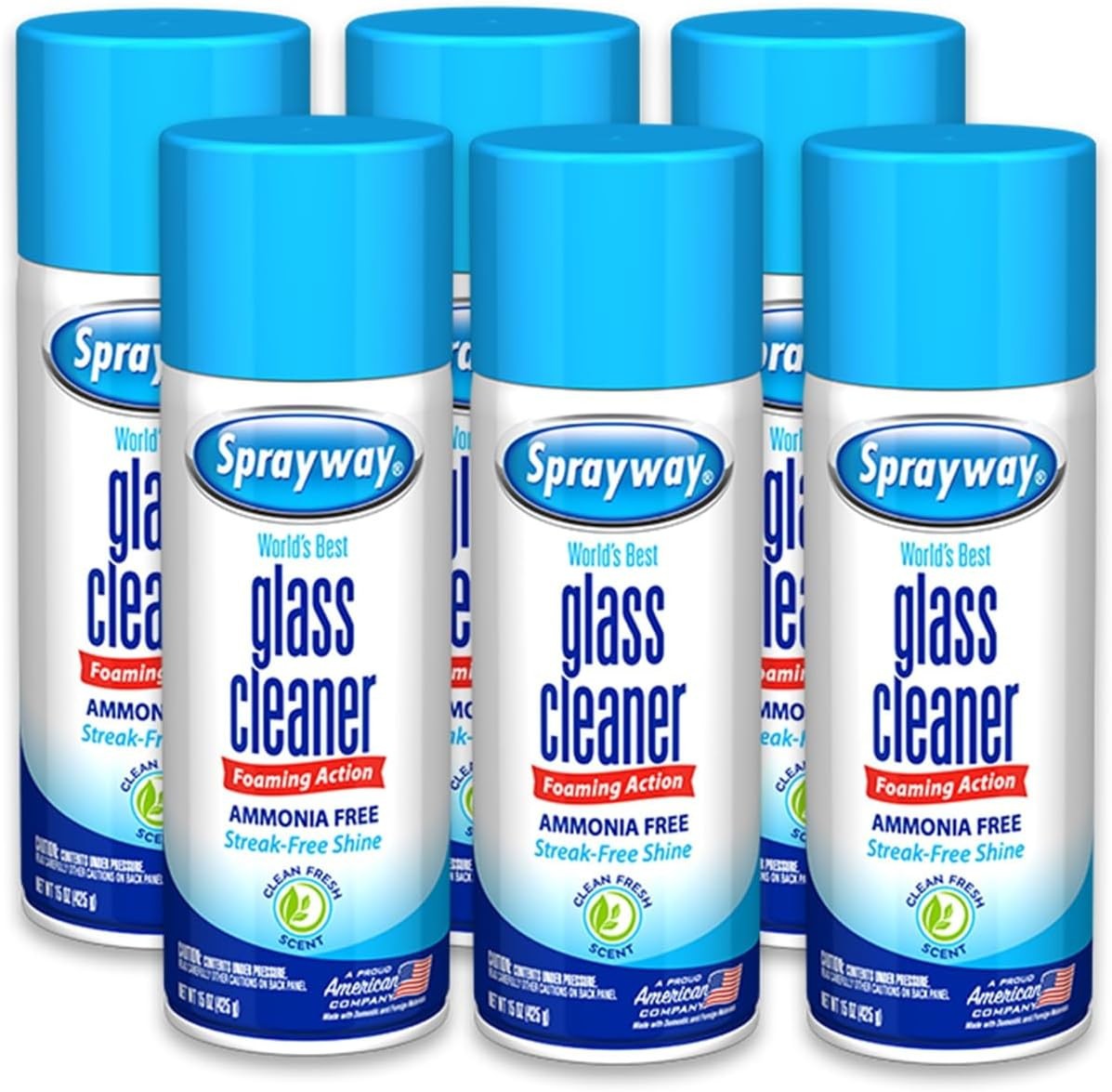 Sprayway Glass Cleaner Foaming Aerosol Spray, 19 oz, Pack of 6 Ammonia-Free, 