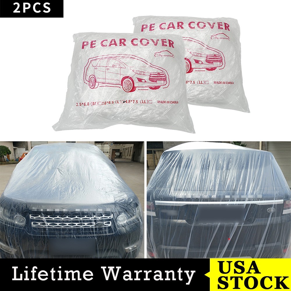 2 Pack Clear Plastic Disposable Car Cover Temporary Universal Garage Rain Dust