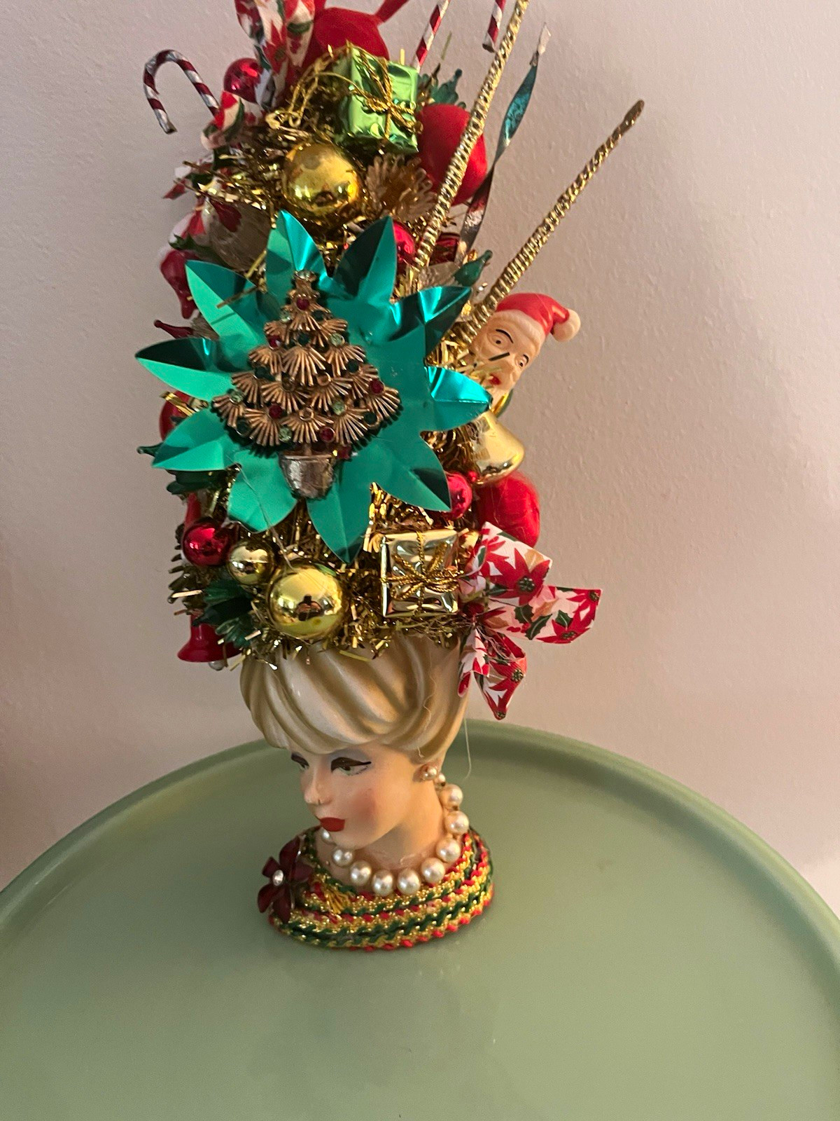 Vintage Christmas lady vase head 