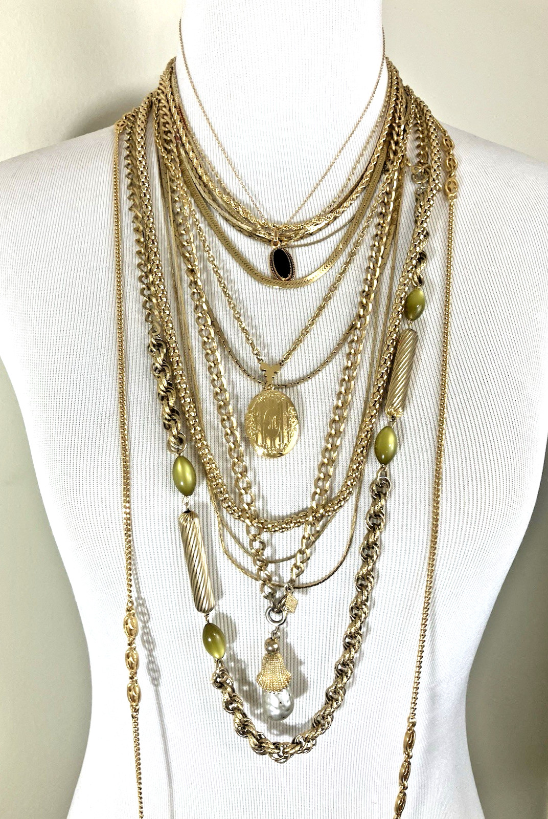 Estate Vintage Gold Tone & Gold Filled Necklace Lot Multistrand Herringbone Lock