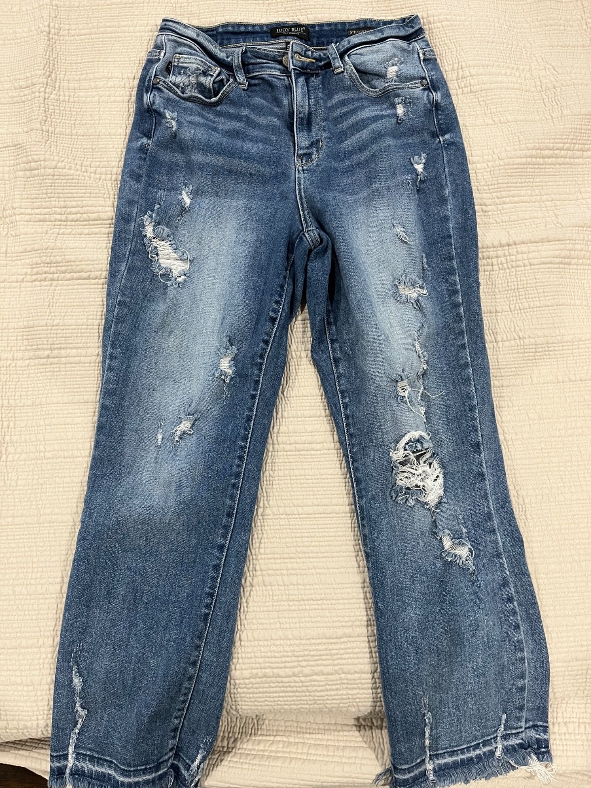 Judy Blue Straight Fit Distressed High Rise Medium Wash Denim Jeans Size 5/27