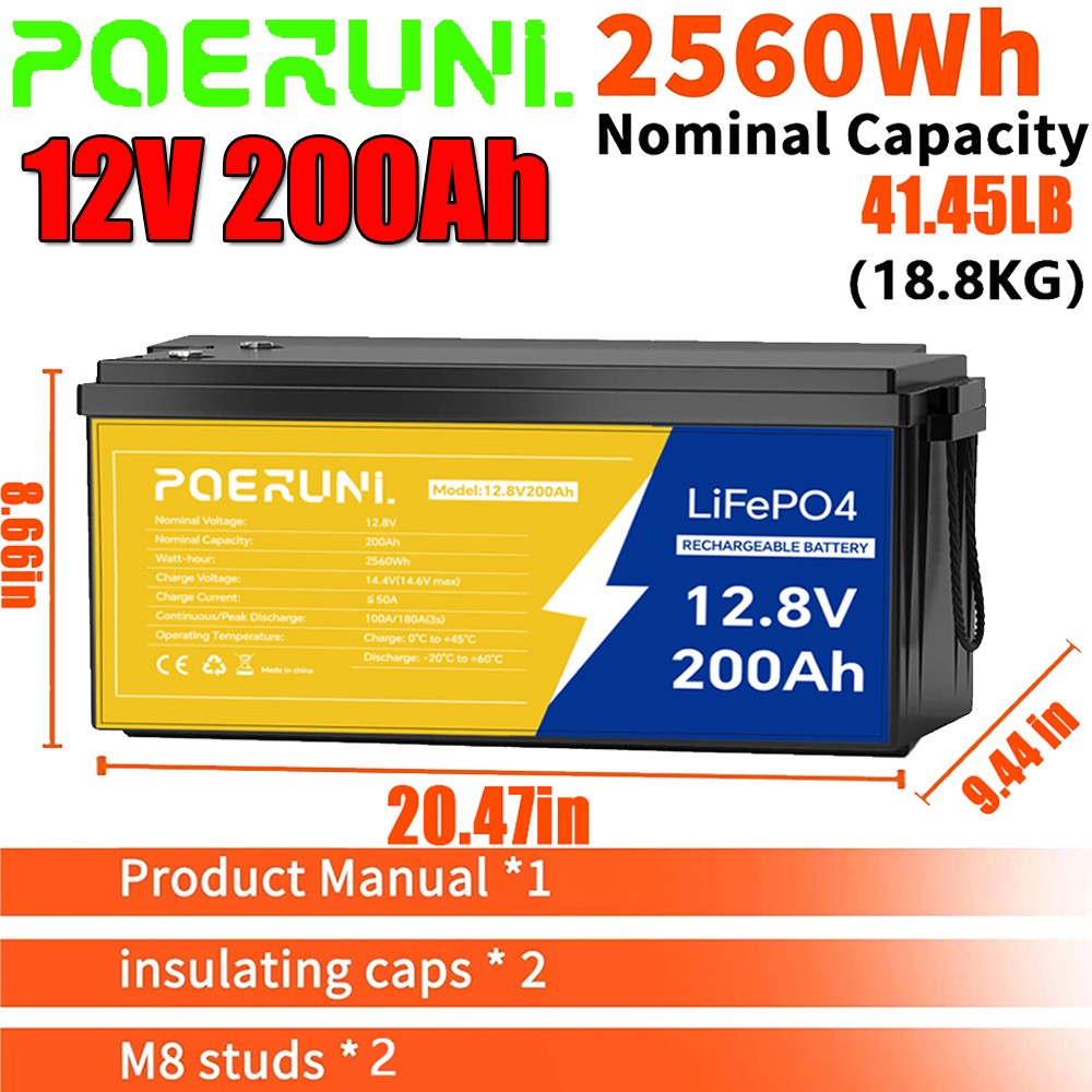 NEW 12V 200Ah Lithium LiFePO4 Battery 2560Wh BMS Deep Cycle For Marine RV Solar