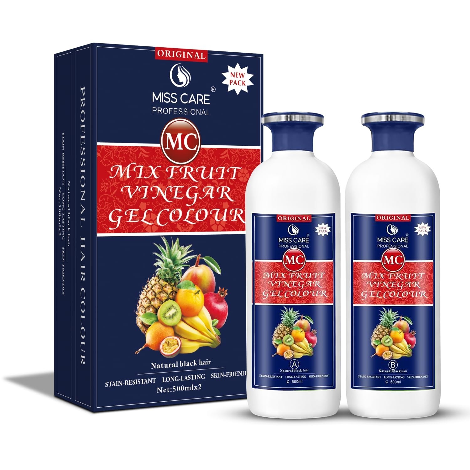 2 X Miss Care Original MC Mix Fruit Vinegar Gel Colour (Natural Black ) 500ML