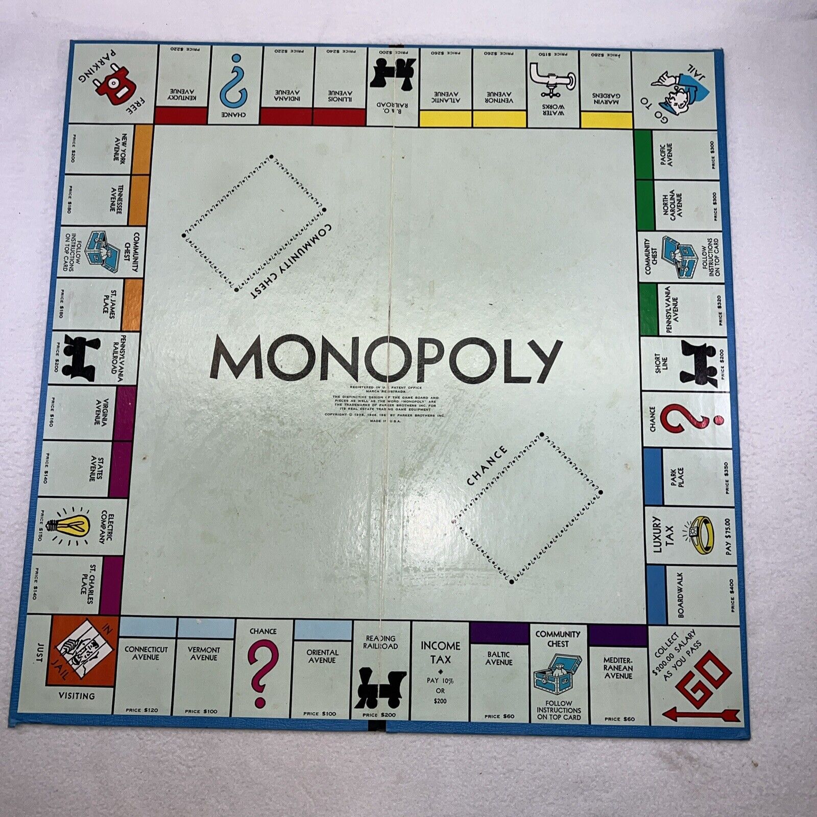 Vintage MONOPOLY  Board Only 1936-61 Parker Brothers Games Made In USA