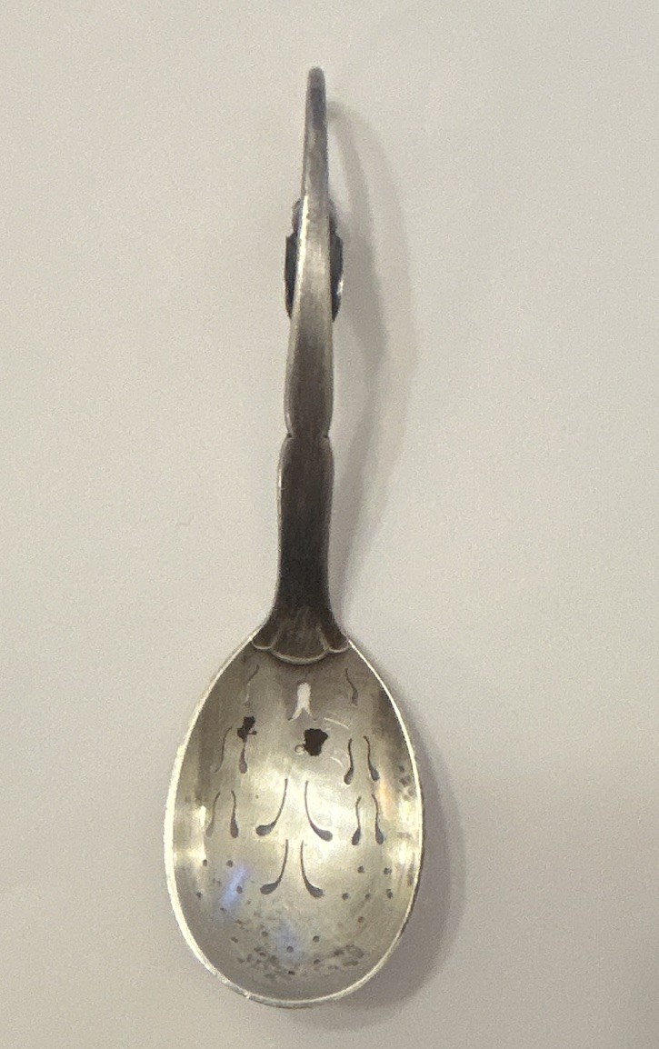 Georg Jensen Silverplate Spoon, Marked 21, Sterling Mark on Handle Georg Jensen Silverplate Spoon, Marked 21, Sterling Mark on Handle
