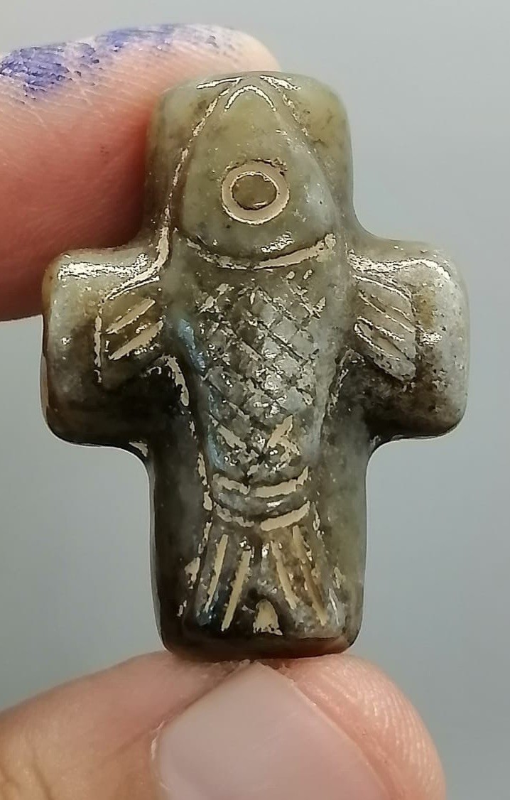 Wonderful Old Carved Jade Stone Fish Good Luck Roman Amulet