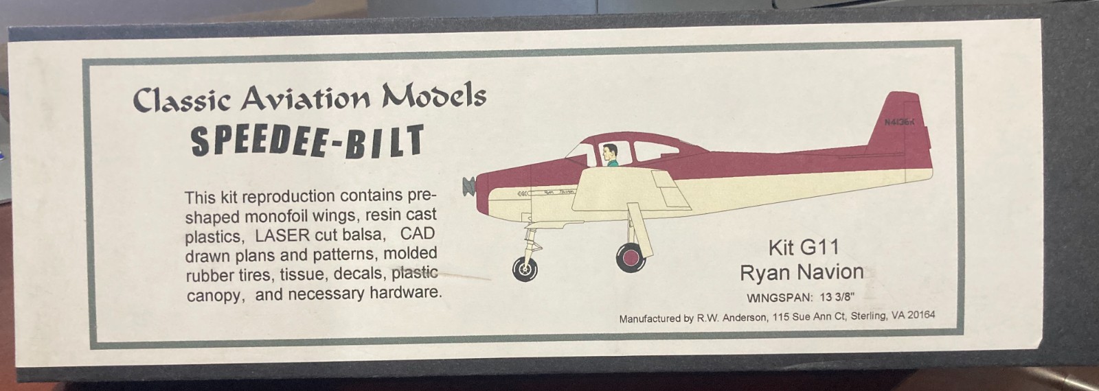 Classic Aviation Speedee-Bilt (Monogram) G11 RYAN NAVION Wood Model Plane Kit