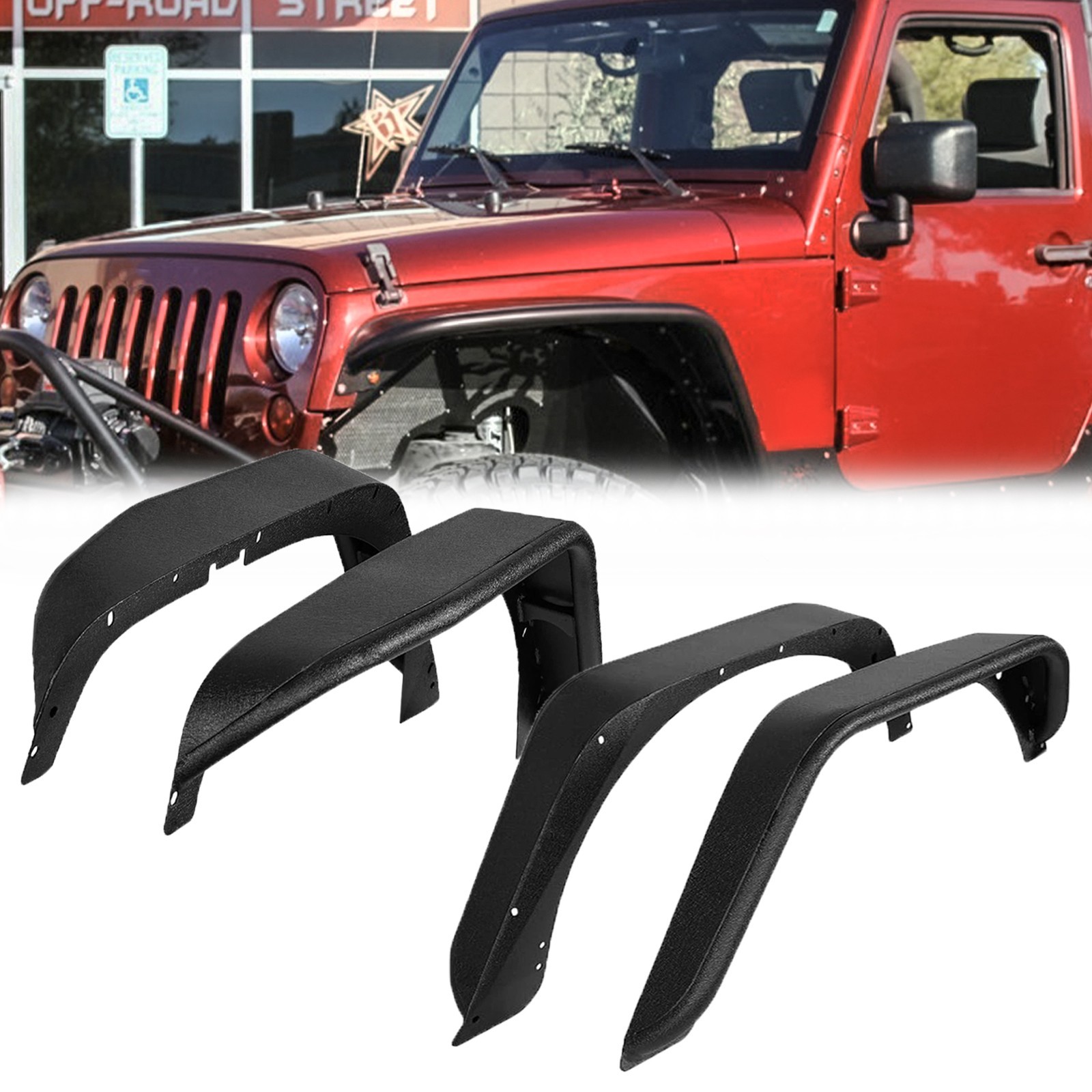 4PCS Tubular Fender Flares For 2007-2018 Jeep Wrangler JK 2/4 Doors Steel