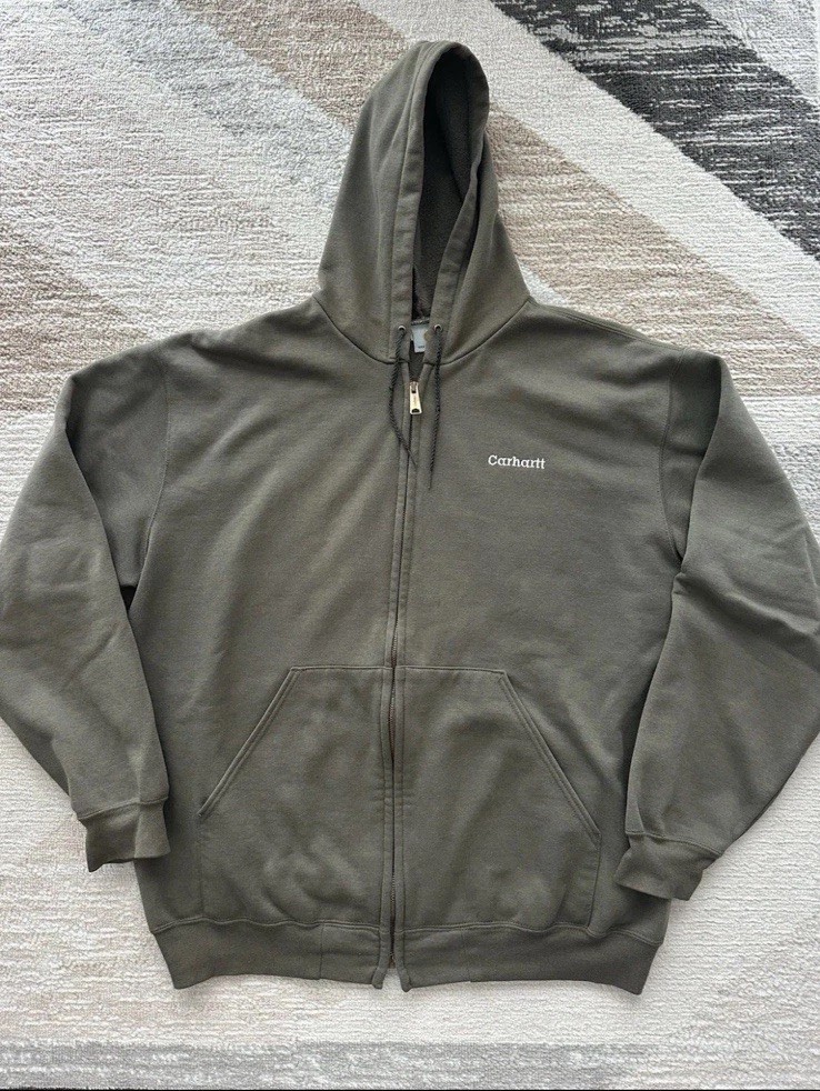 Carhartt Vintage Men\'s Olive Green Zip-Up Hooded Sweatshirt Size XL