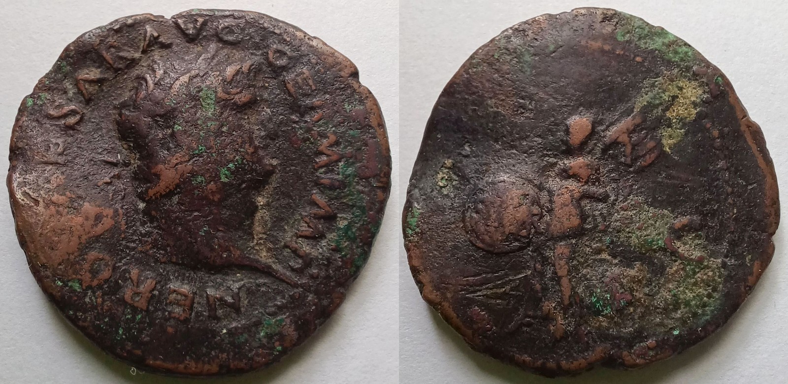 Nero AE As Victory SPQR Shield Roman Coin 54-68 AD 29mm 11.49g Bent Cleaned