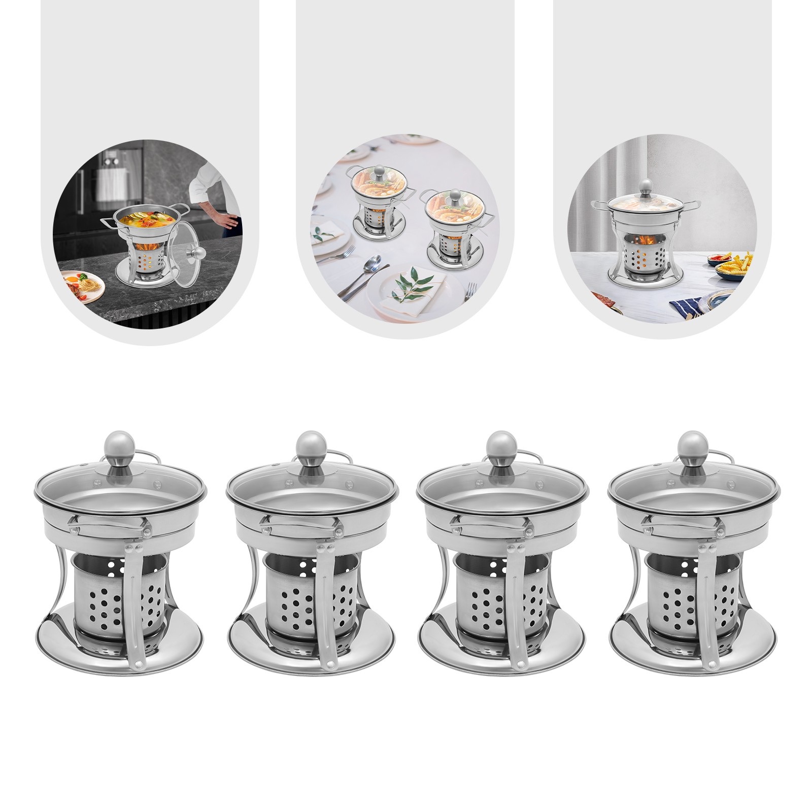5L Shabu Mini Hot Pot, 4 Pack Stainless Steel Single Chafing Dishes for Buffet~