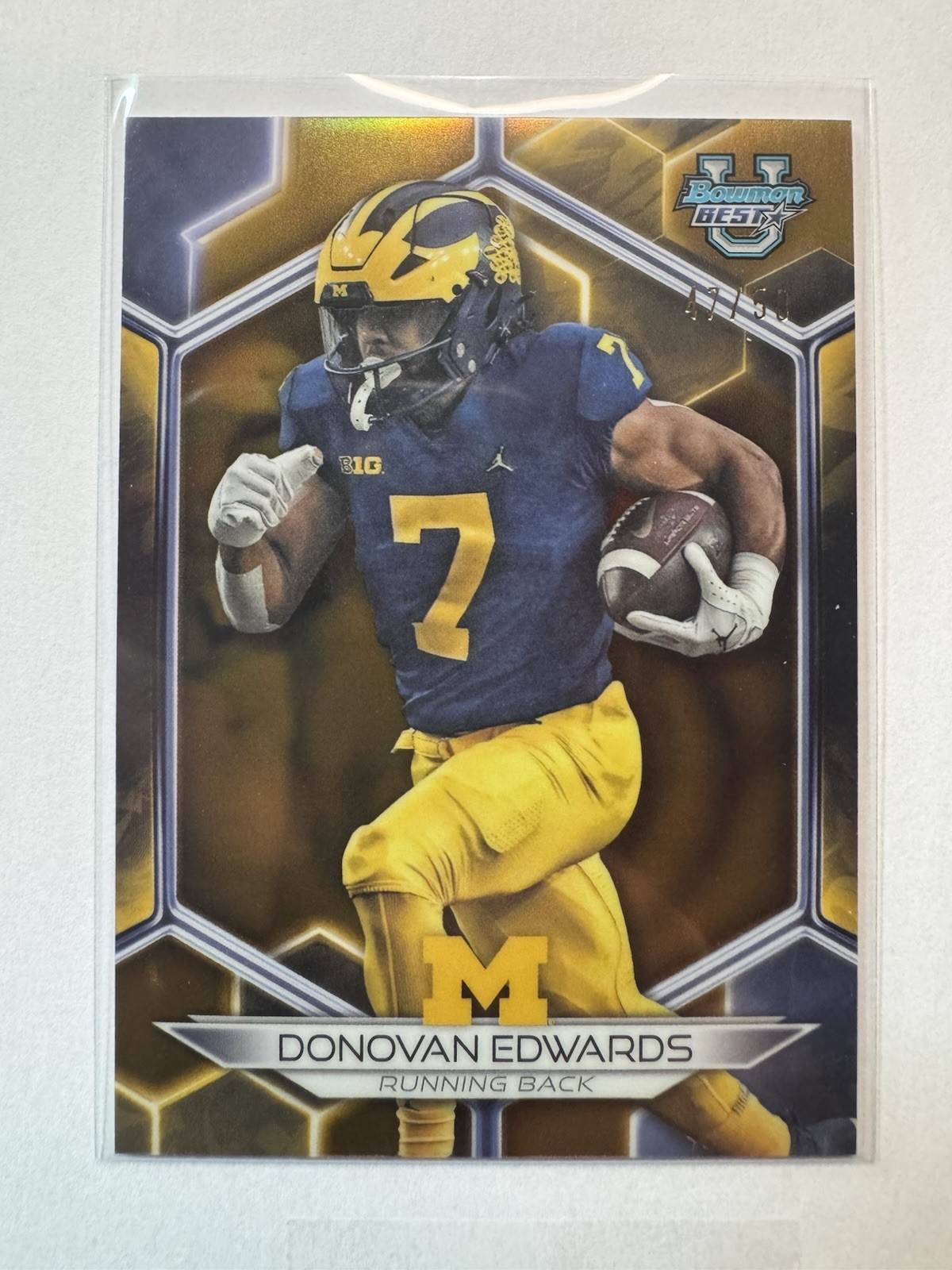 2023 Bowman's Best University - Donovan Edwards #86 Gold Refractor /50 (RC)