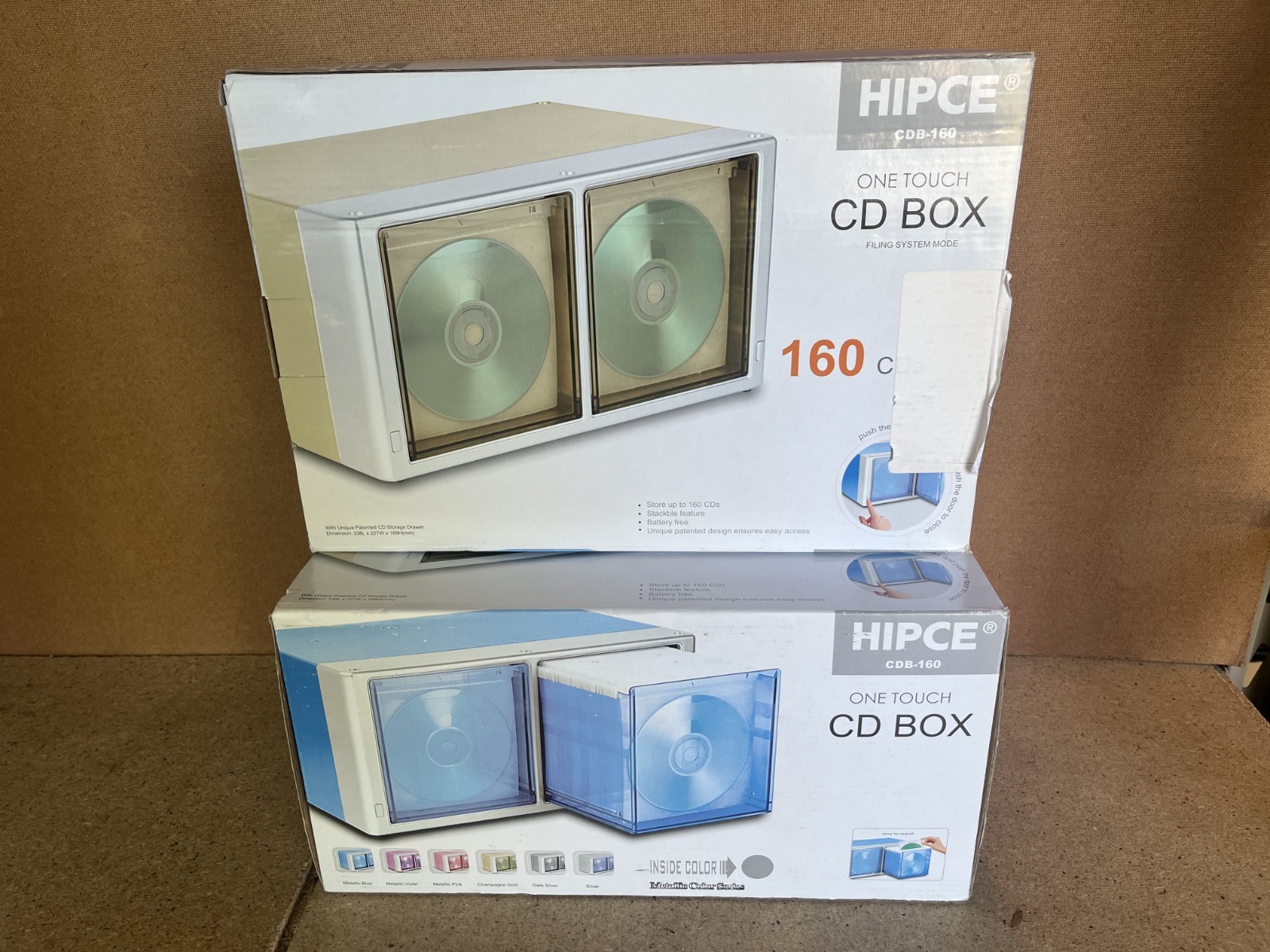 Set Of 2 - HIPCE One Touch 160 CD DVD Storage Box Gray CDB-160 Set Of 2 - HIPCE One Touch 160 CD DVD Storage Box Gray CDB-160