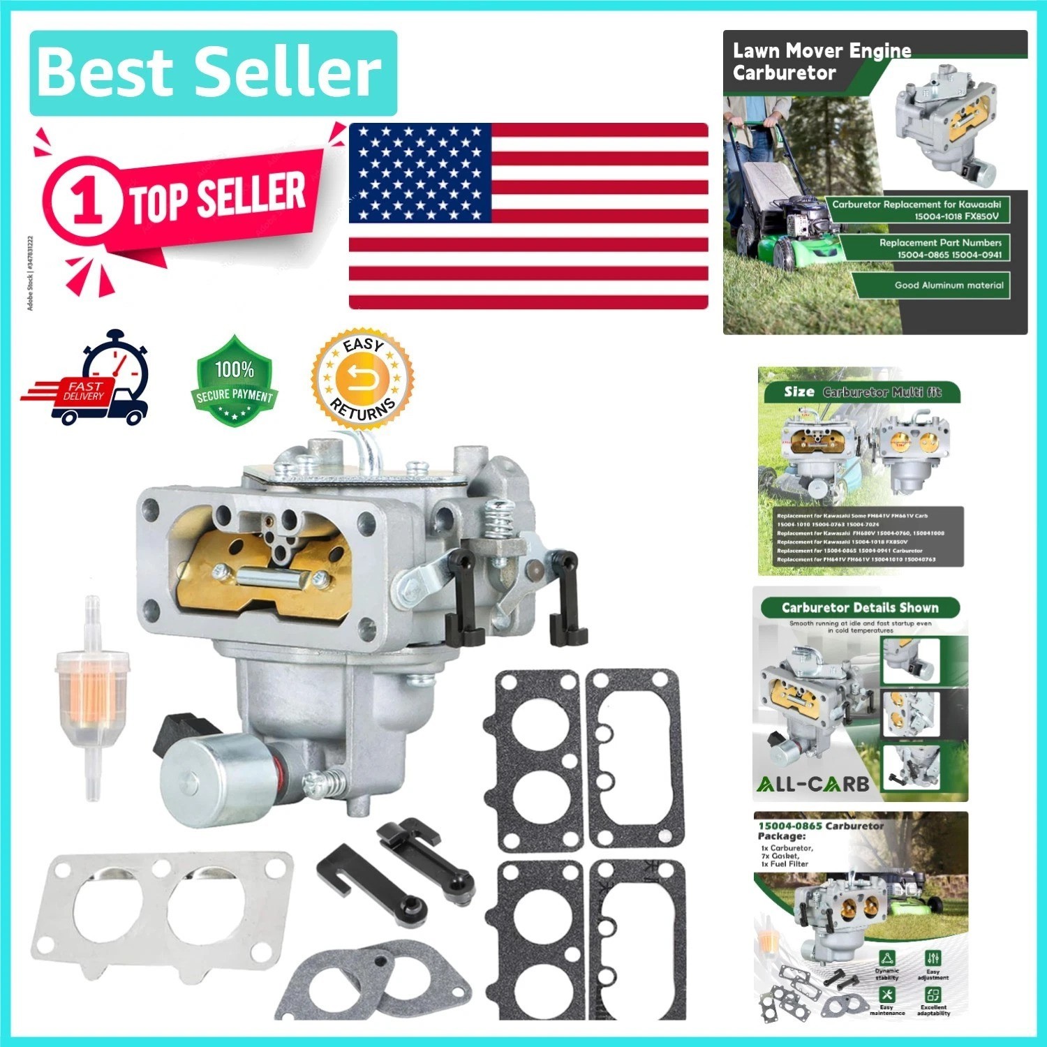 Easy Install 15004 Carburetor for Kawasaki - Complete Set with Gaskets & Filter