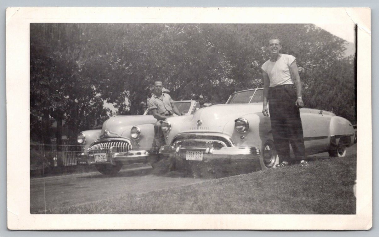 1950s 1948 Buick & Oldsmobile Convertible Cars Vintage B&W Photo Snapshot 1950s 1948 Buick & Oldsmobile Convertible Cars Vintage B&W Photo Snapshot