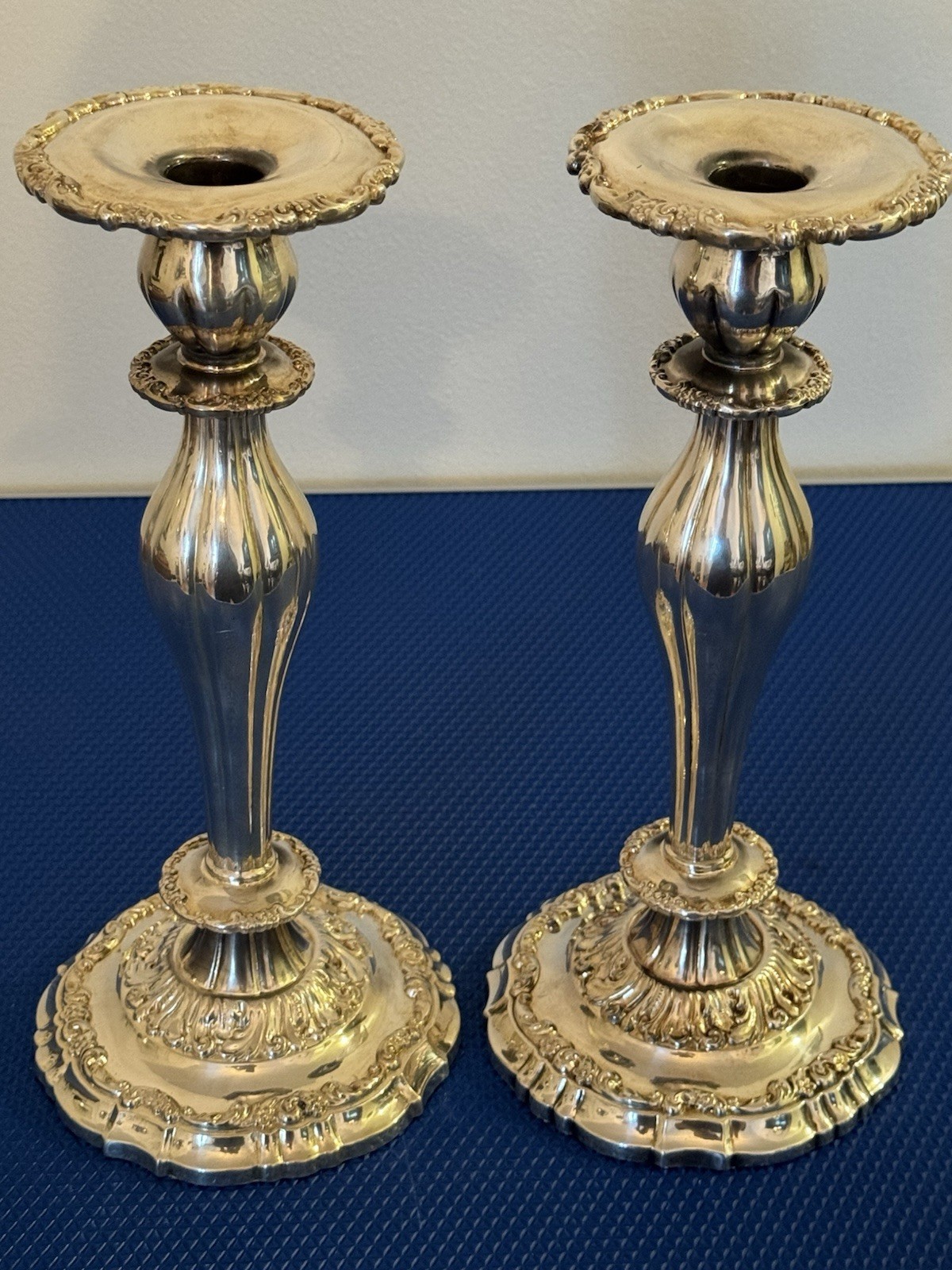 Modern Victorian Silver Plate Candlestick Pair by Lunt 10.75” 1940s Antique
