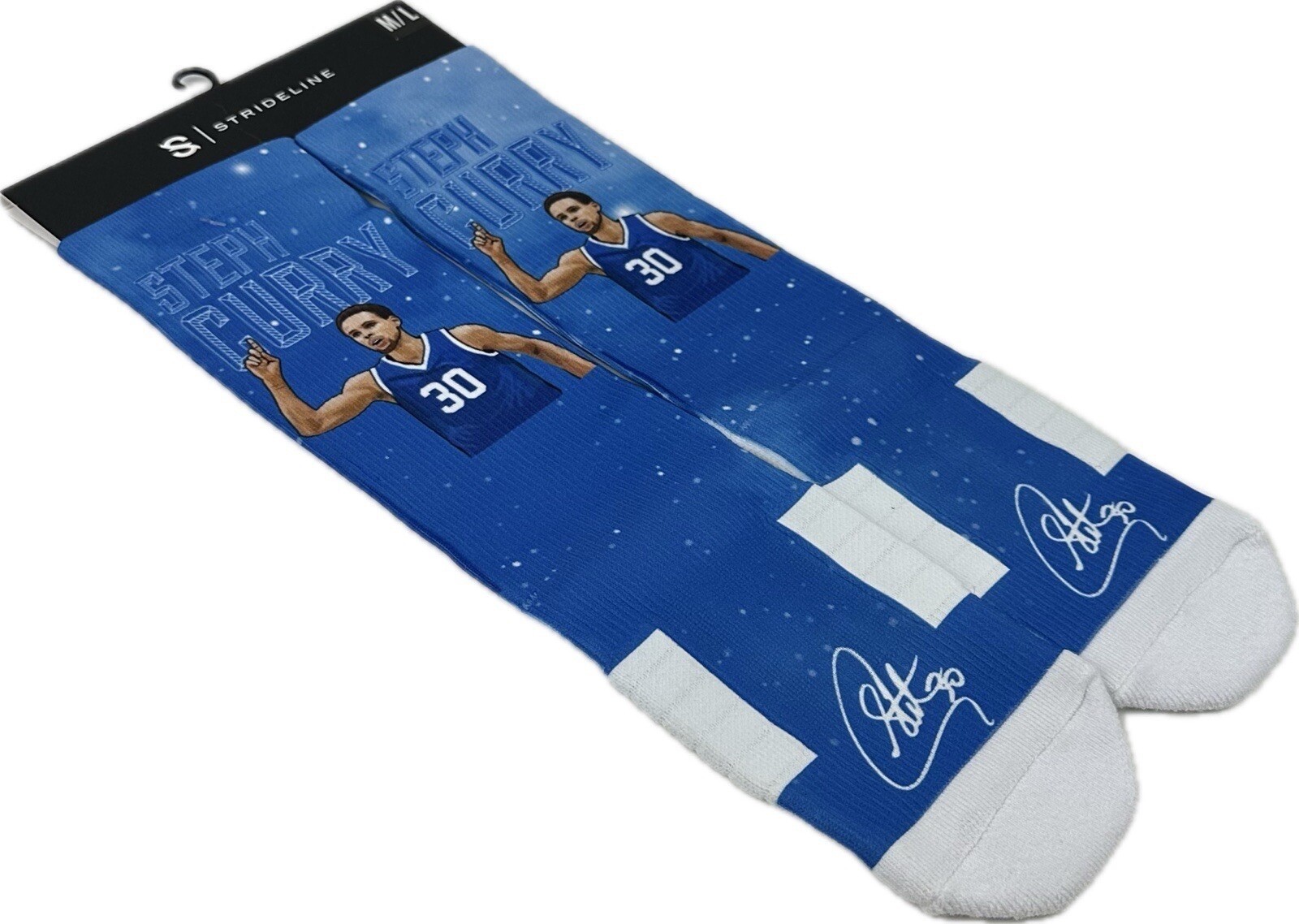 Strideline Adult Blue White Crew Cotton NBA GSW Warriors Steph Curry Sock Sz M/L