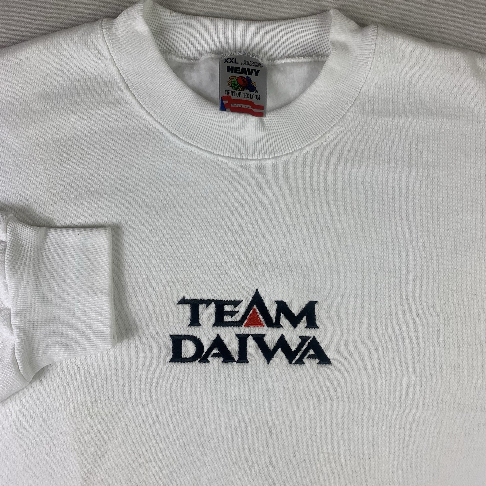 Vtg Team Daiwa Pro Fishing Sweater Mens XXL 2XL White Made in USA crewneck