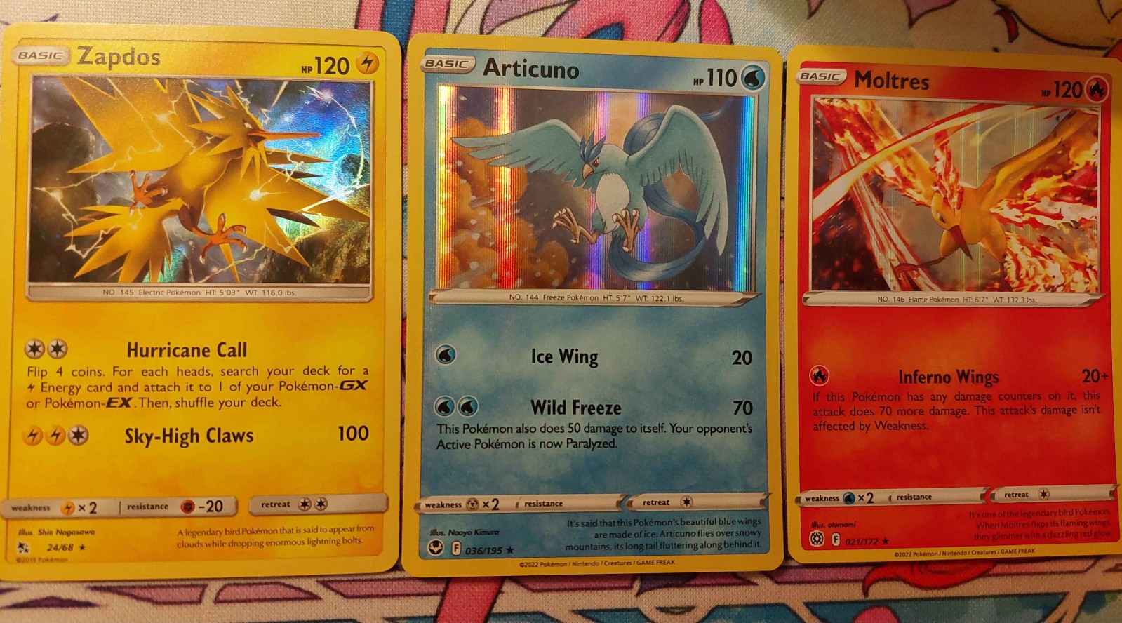 Zapdos Moltres Articuno  LEGENDARY BIRDS HOLOS 3 Card Set NM