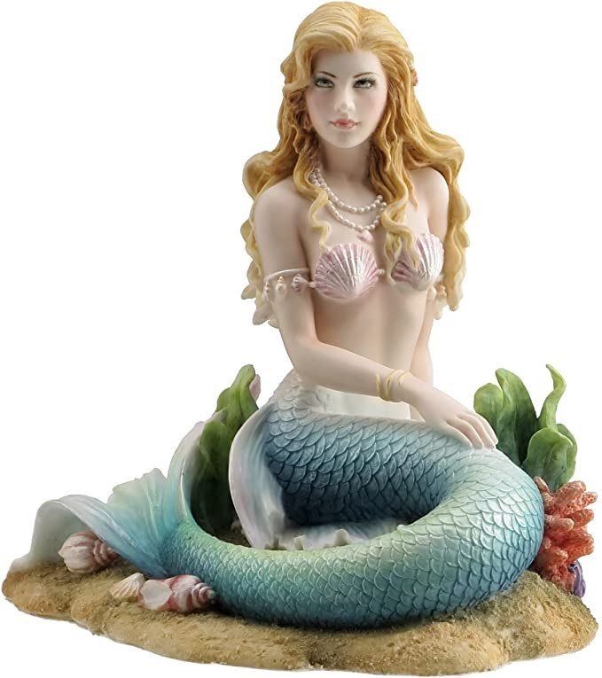 Enchanted Song Mermaid Sitting on The Ocean Floor Polystone Hand Painted Statue