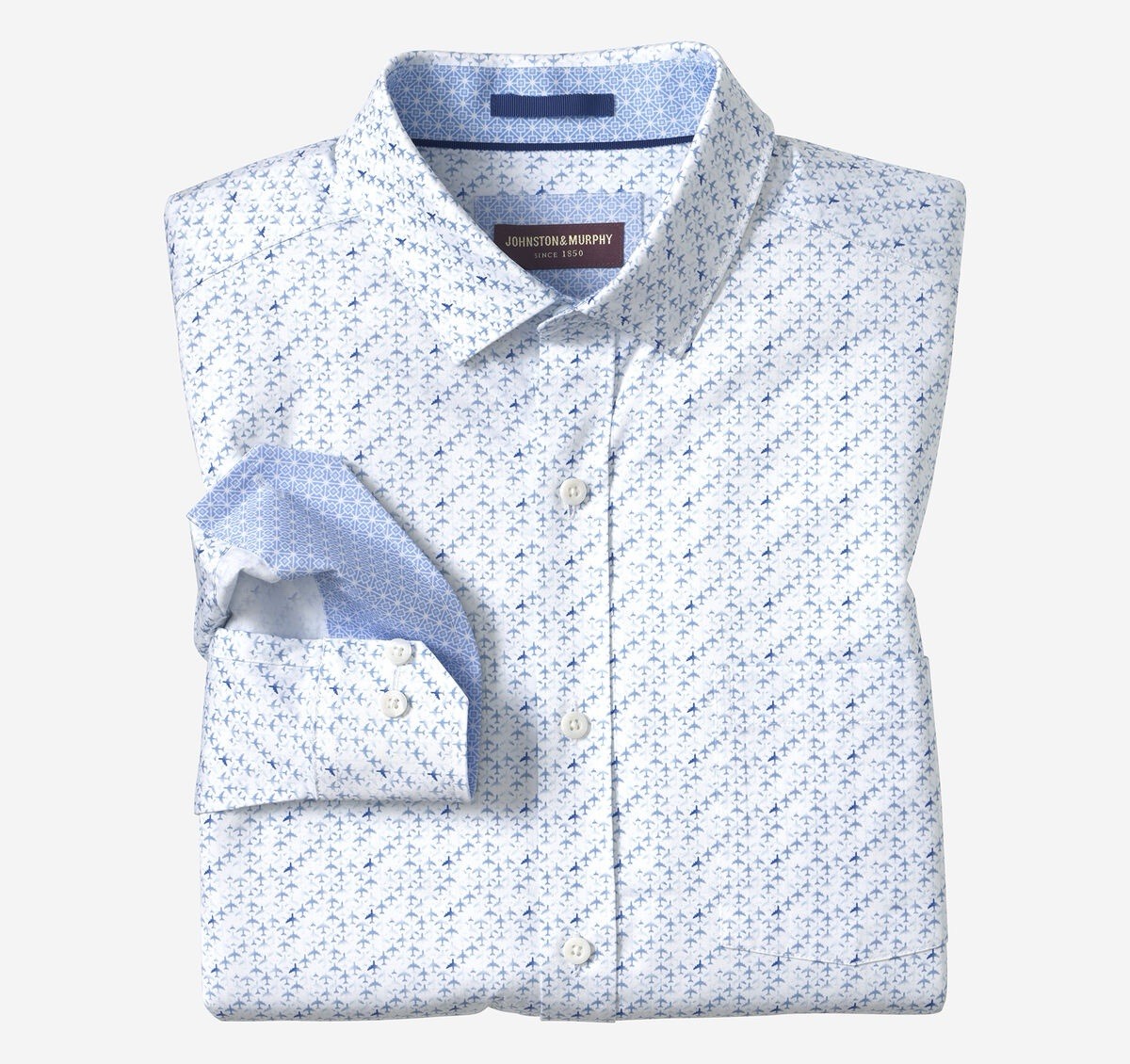 Johnston & Murphy Printed Long Sleeve Shirt Airplane All Over Blue Men’s L - NWT