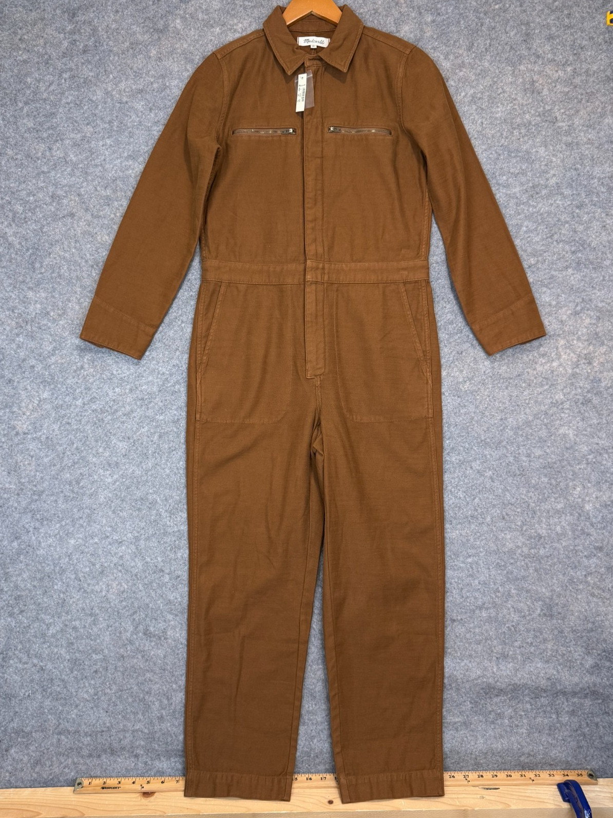 Madewell Zip Pocket Coverall Jumpsuit Womens Small Chestnut Brown Cotton Twill