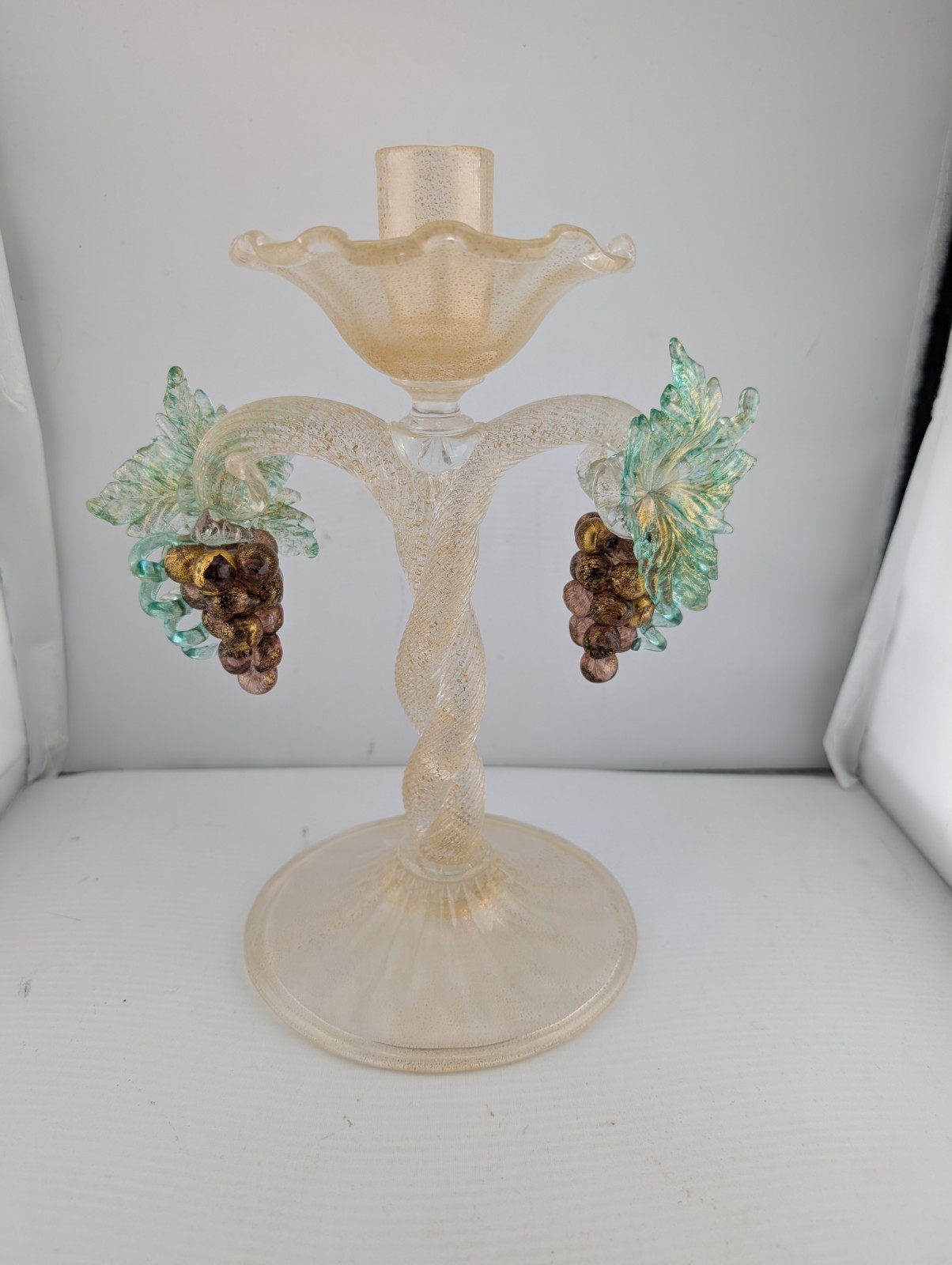 Vintage Venetian Venice Salviati Hanging Grape Glass Candlestick