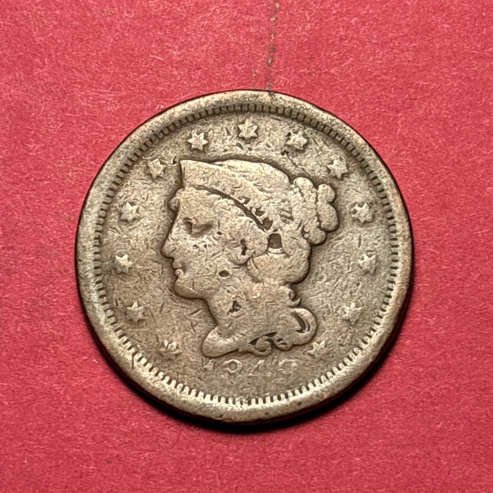 (1) Beautiful Antique 1849 Braided Hair Large Cent/Penny G-GOOD NICE FILLER
