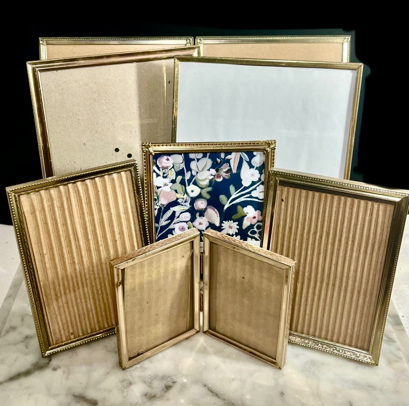 Lot of 9 Vintage Ornate Gold Metal Brass Embossed Picture Frames MCM Lot of 9 Vintage Ornate Gold Metal Brass Embossed Picture Frames MCM