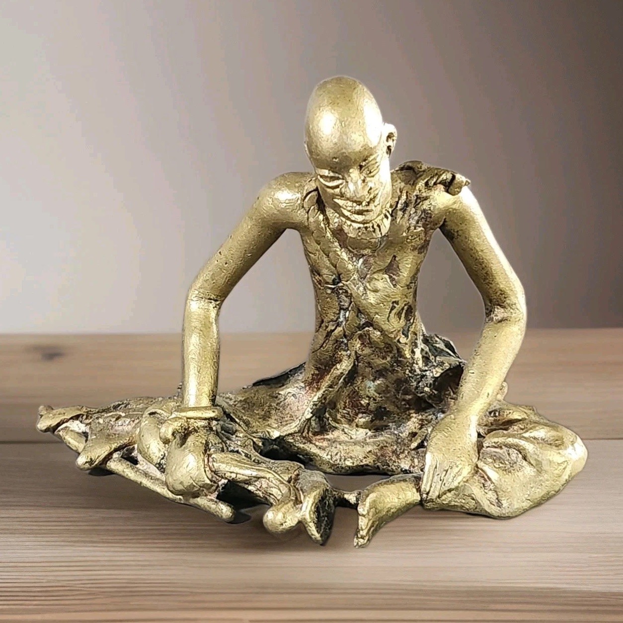 Lost Wax Cast Vintage African Sculpture Tribal Art Bronze Villager Figurine