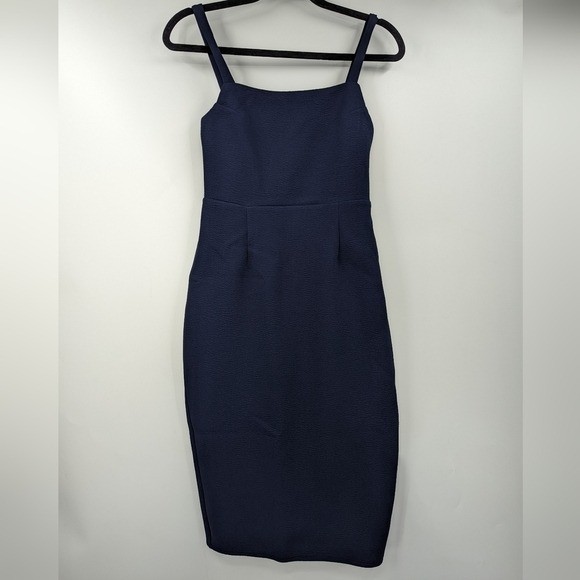 NWT LULU\'S Dress Womens Small Sm S Navy Blue Guessing Game Bodycon Midi