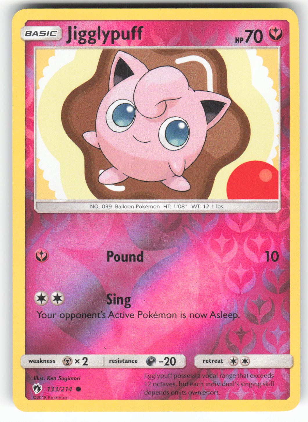Jigglypuff 133/214 Common Lost Thunder Pokemon Reverse Holo Lightly Played