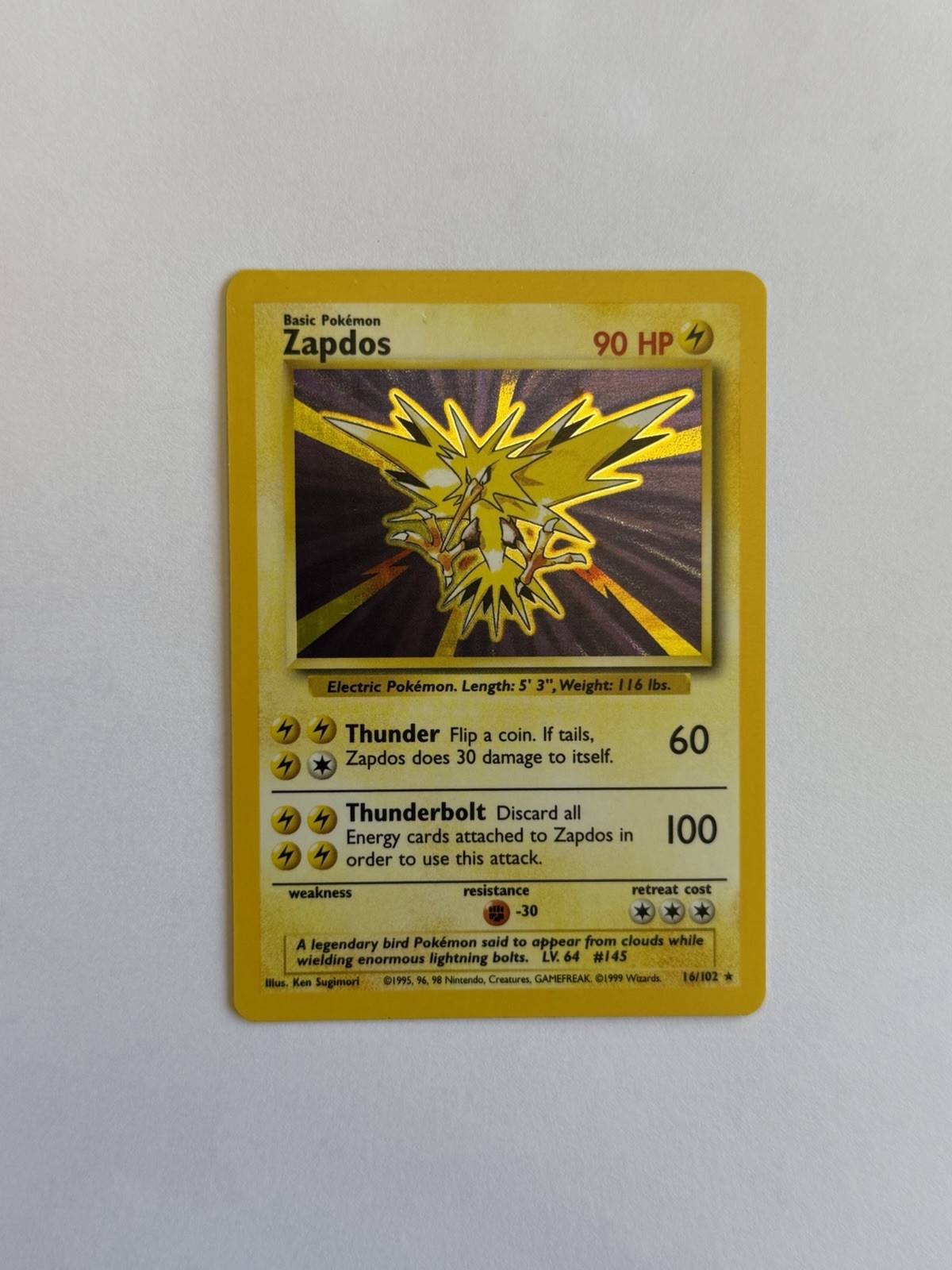 Zapdos 016/102 Base Set Holo Zapdos 016/102 Base Set Holo