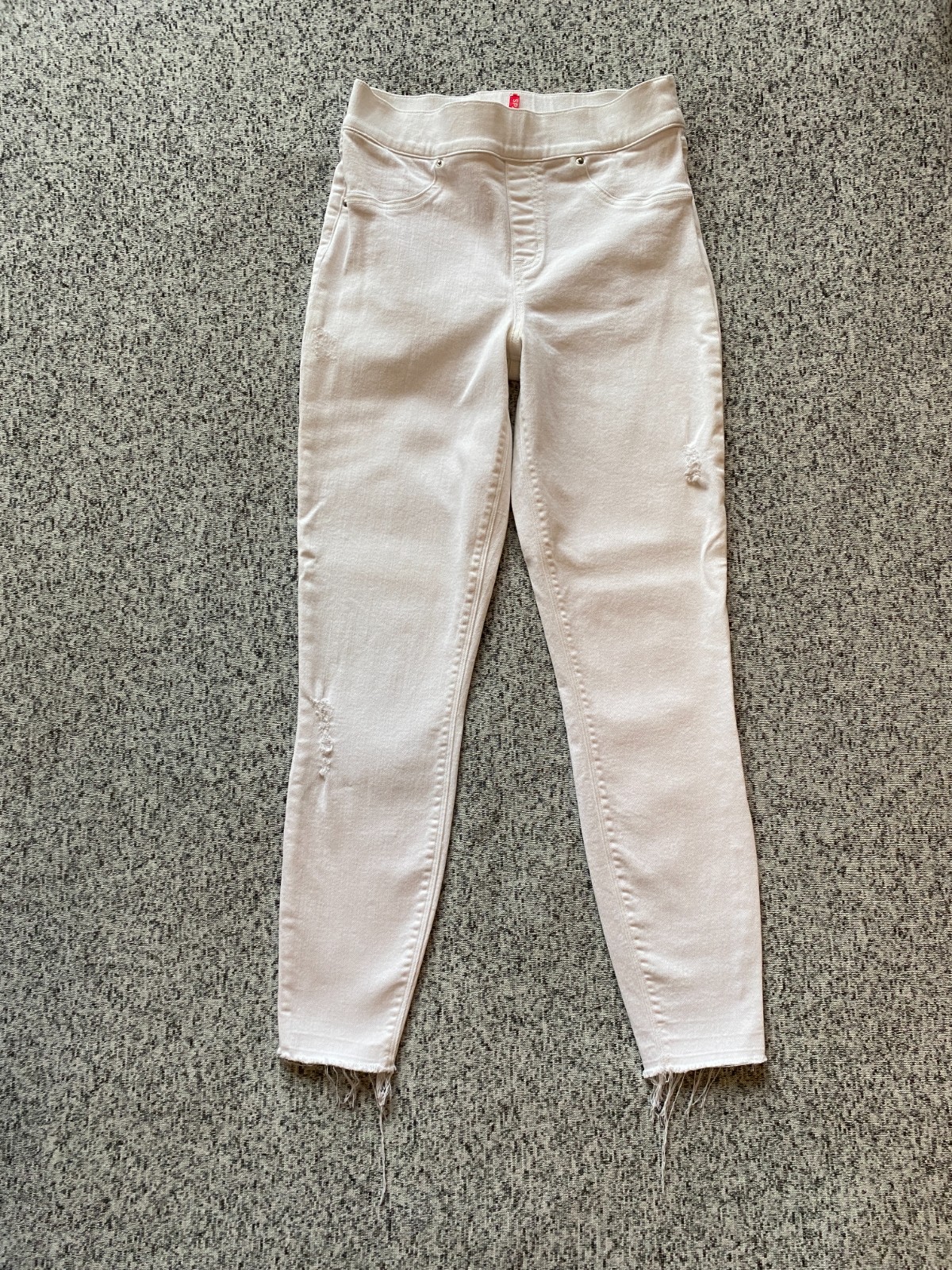 SPANX Jean-ish Leggings Womens S White Distressed Raw Hem Skinny Jeans 20229R