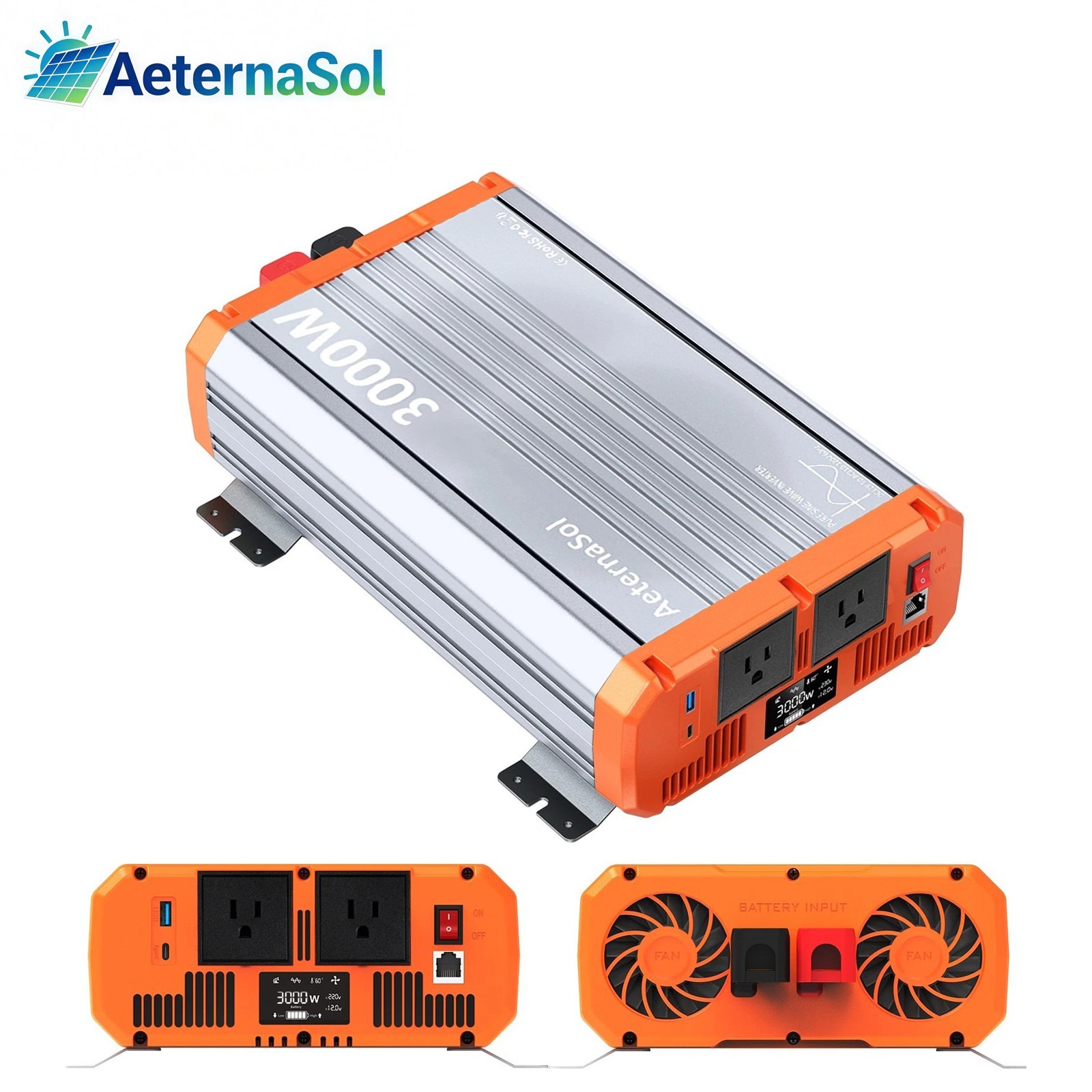 AeternaSol 3000W Pure Sine Wave Inverter 12V DC 120V AC Converter Power Inverter