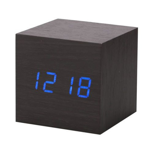 Modern Wooden LED Alarm Clock Digital Time Temperature Display Desk Clock USB