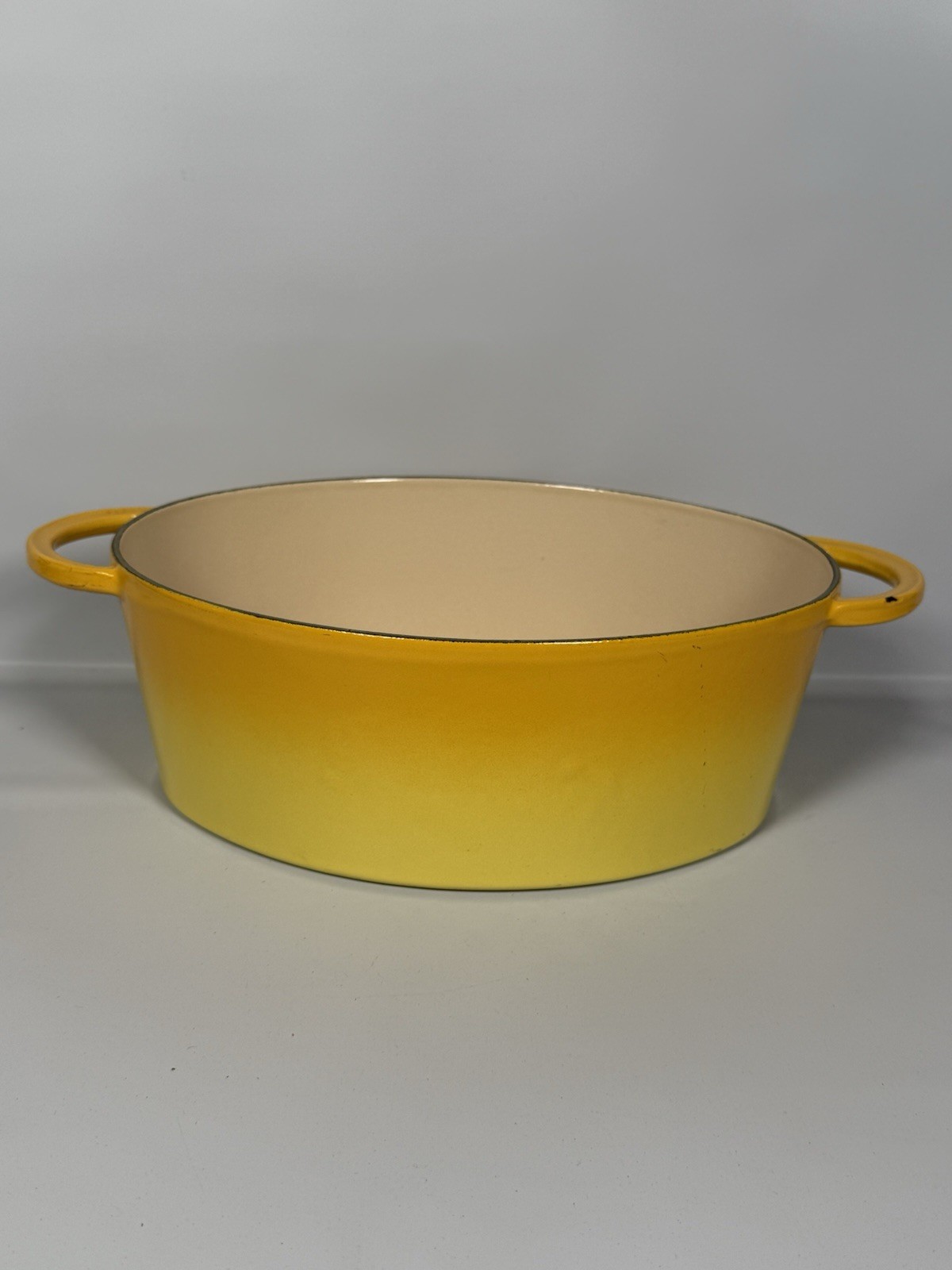 Vintage Staub 27 Enameled Cast Iron Oval Dutch Oven Yellow Flame Ombré No Lid