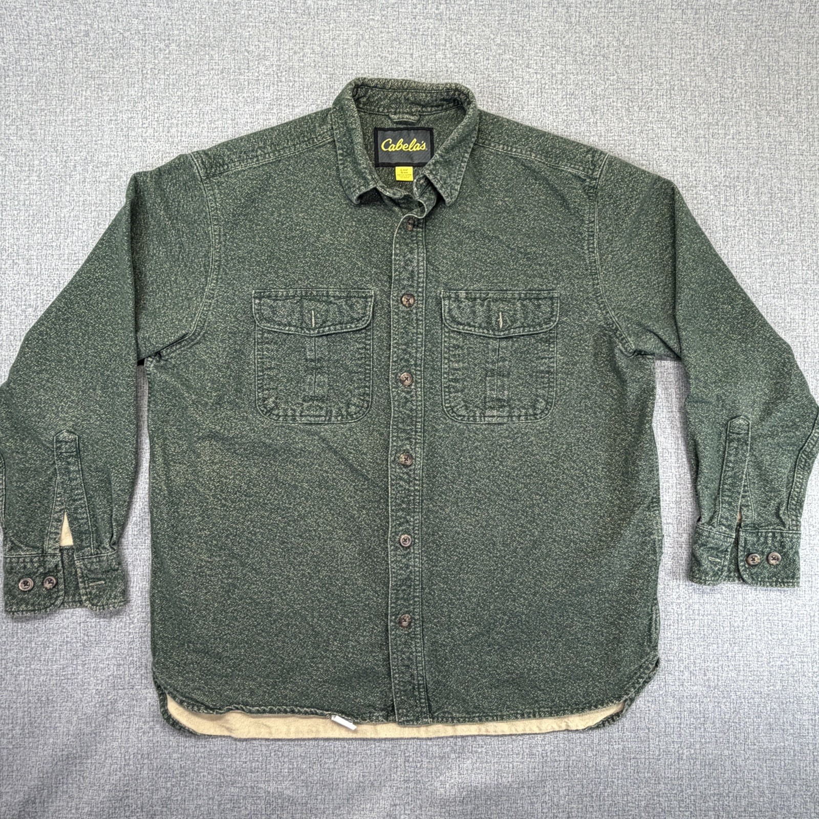 Vintage 90s Cabelas Mens L Green Heavyweight Lined Cotton Shirt Hunting Workwear
