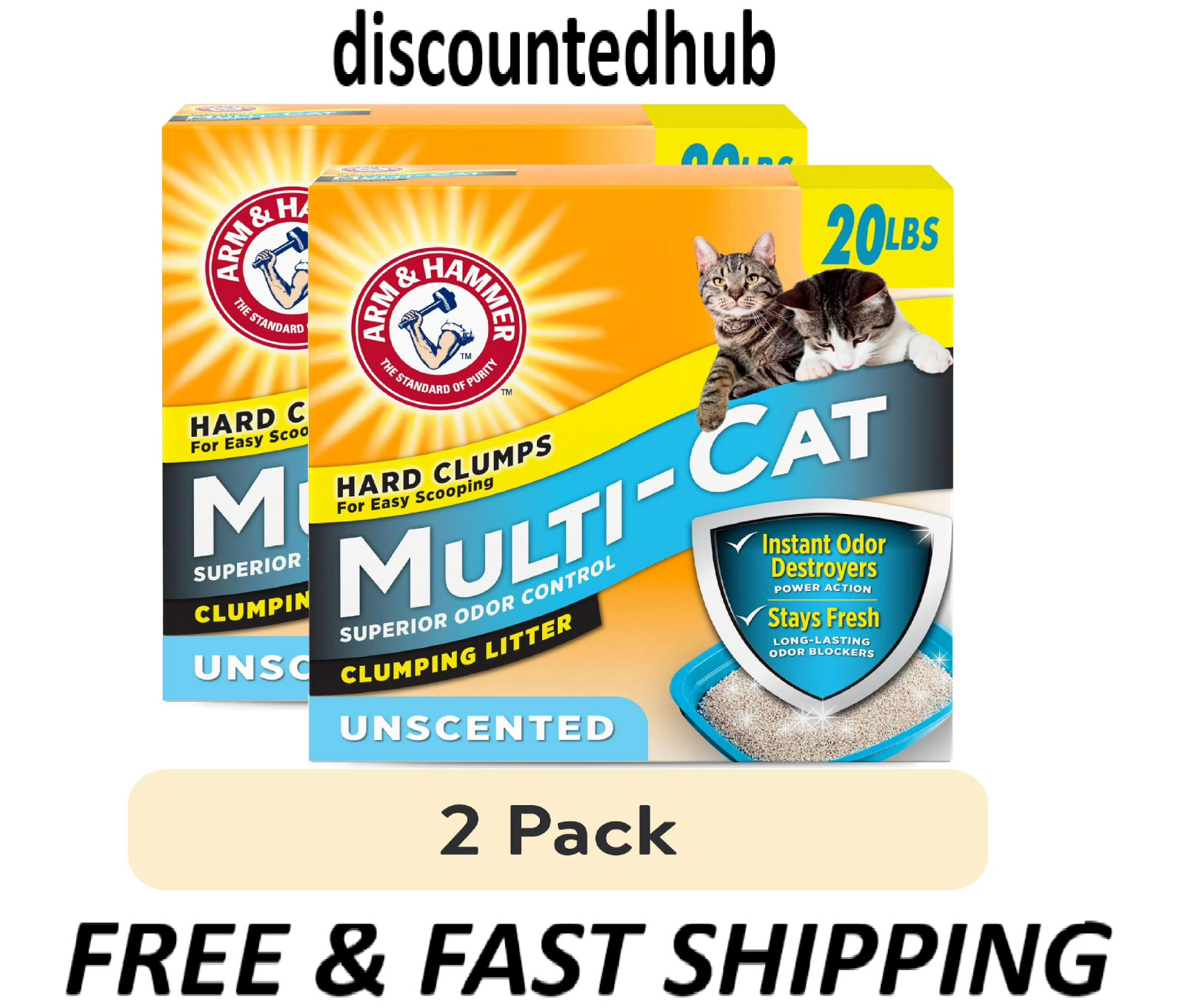 ARM & HAMMER Multi-Cat Clumping Litter Unscented, 20 lb each--2 Pack