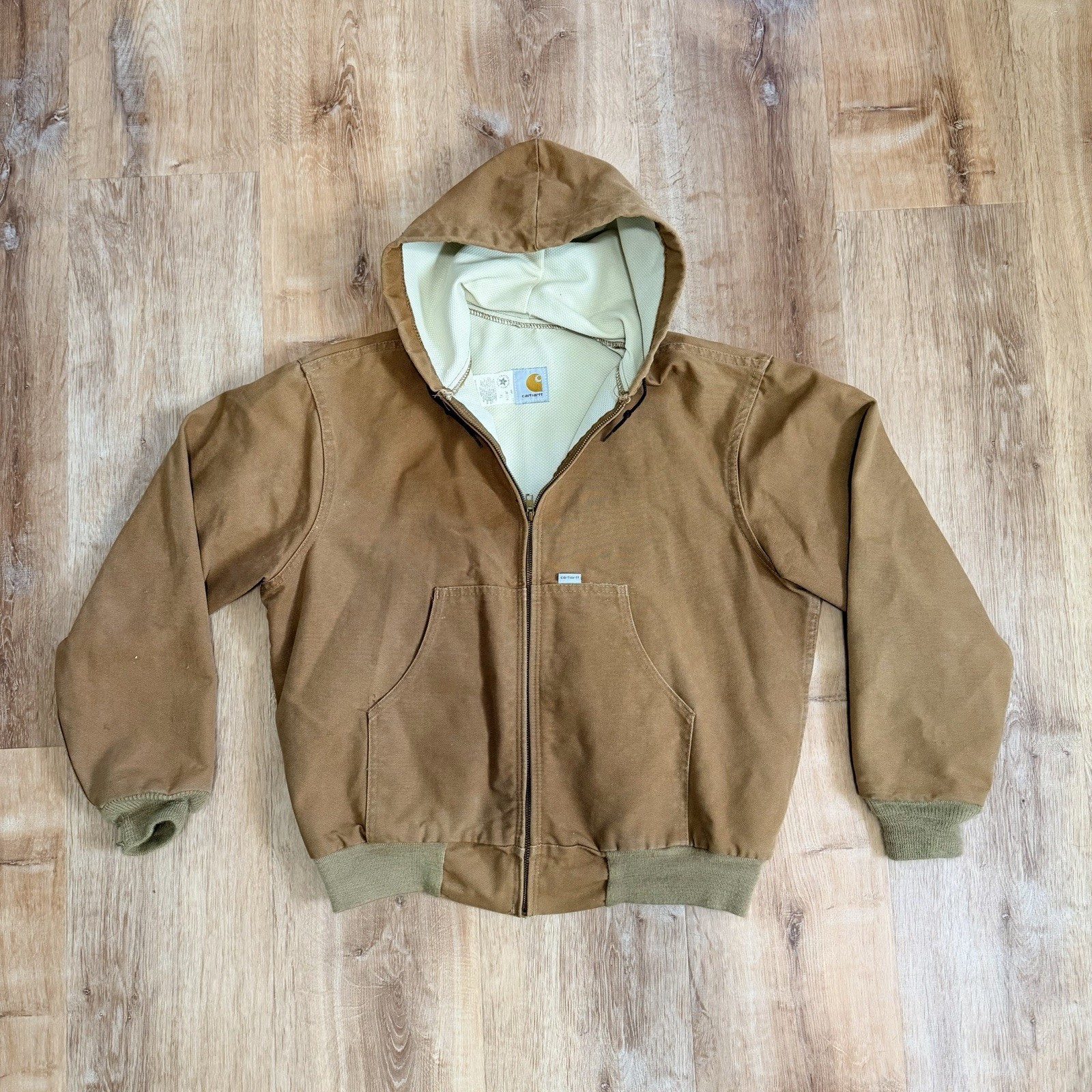 Vintage 80s Carhartt JR106 Active Thermal lines Jacket XL USA Brown Duck Hooded