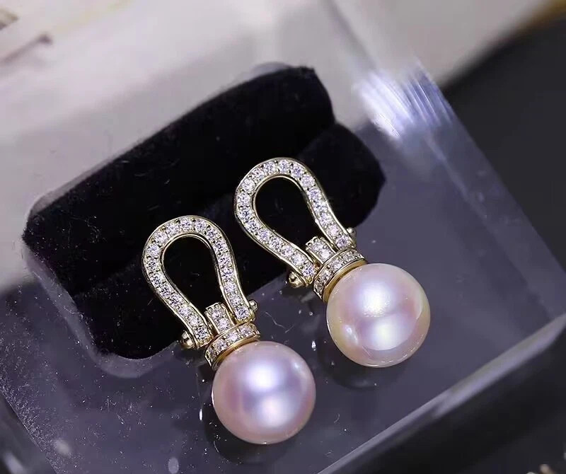 gorgeous 10-11mm south sea round white pearl dangle earrings 925 Sterling Silver