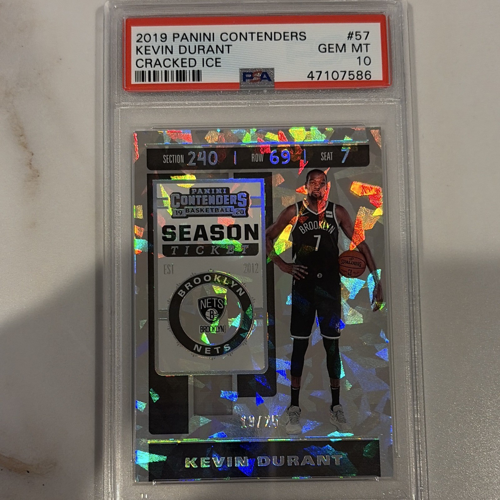 2019 Panini Contenders Kevin Durant Season Ticket Cracked Ice #57 PSA 10 19/25 2019 Panini Contenders Kevin Durant Season Ticket Cracked Ice #57 PSA 10 19/25